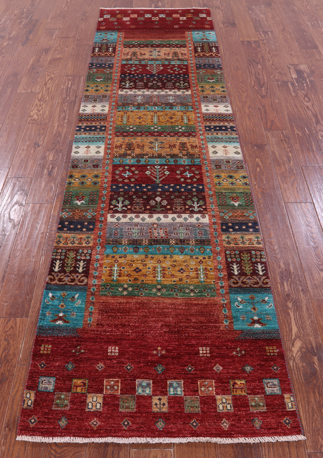 Tribal Persian Gabbeh Hand Knotted Wool Runner Rug - 2' 9" X 9' 11" - Golden Nile