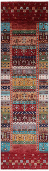 Tribal Persian Gabbeh Hand Knotted Wool Runner Rug - 2' 9" X 9' 11" - Golden Nile