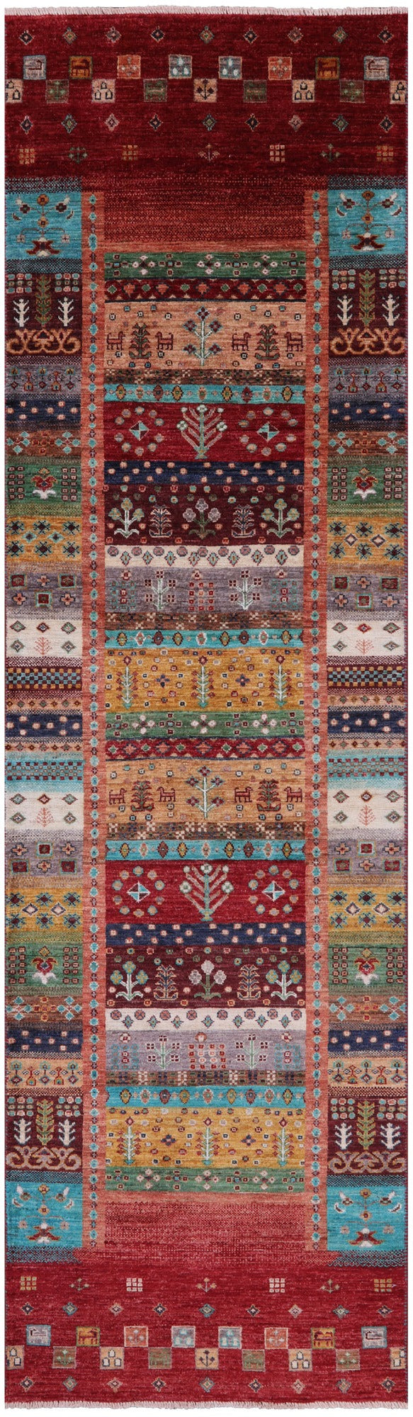 Tribal Persian Gabbeh Hand Knotted Wool Runner Rug - 2' 9" X 9' 11" - Golden Nile