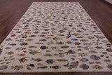 Ivory Fish Design Persian Gabbeh Handmade Wool Rug - 9' 8" X 13' 6" - Golden Nile