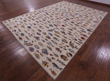 Ivory Fish Design Persian Gabbeh Handmade Wool Rug - 9' 8" X 13' 6" - Golden Nile