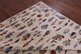 Ivory Fish Design Persian Gabbeh Handmade Wool Rug - 9' 8" X 13' 6" - Golden Nile