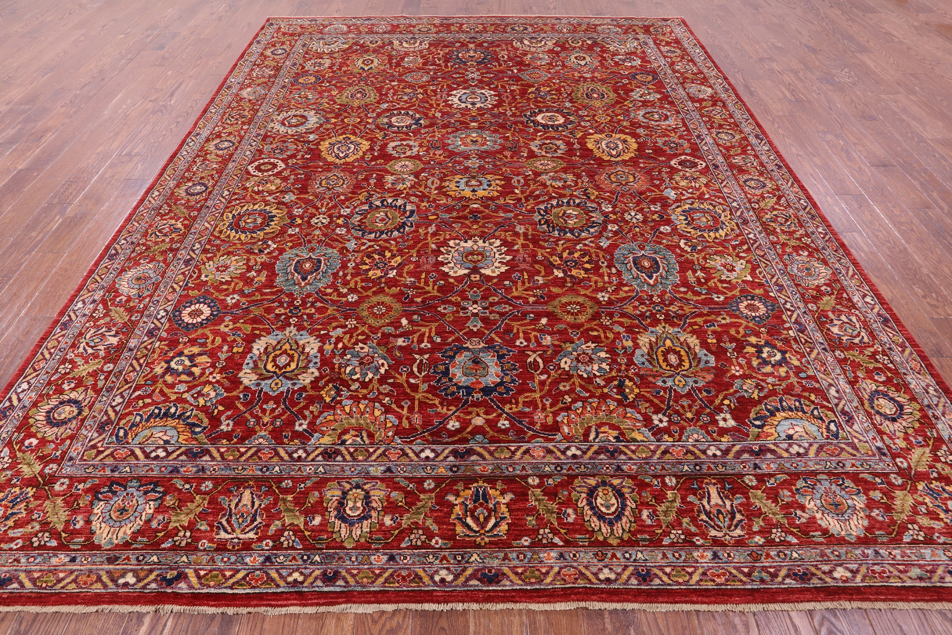 Red Persian Fine Serapi Handmade Wool Rug - 9' 3" X 11' 7" - Golden Nile