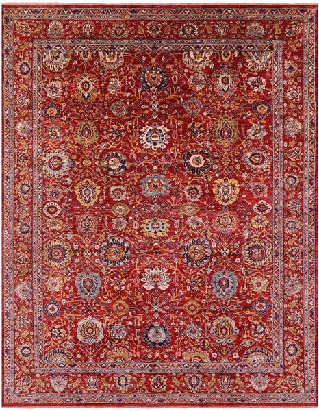 Red Persian Fine Serapi Handmade Wool Rug - 9' 3" X 11' 7" - Golden Nile