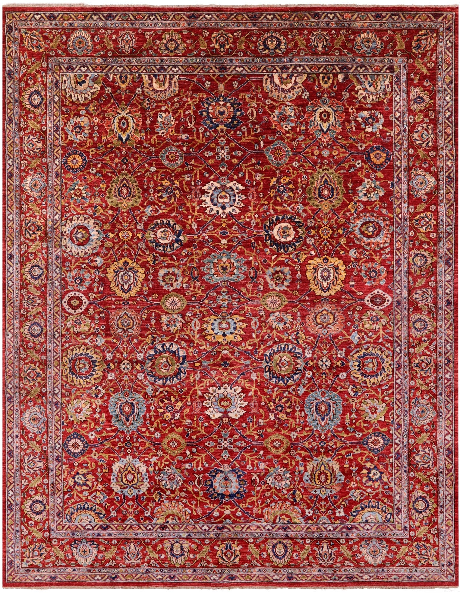 Red Persian Fine Serapi Handmade Wool Rug - 9' 3" X 11' 7" - Golden Nile
