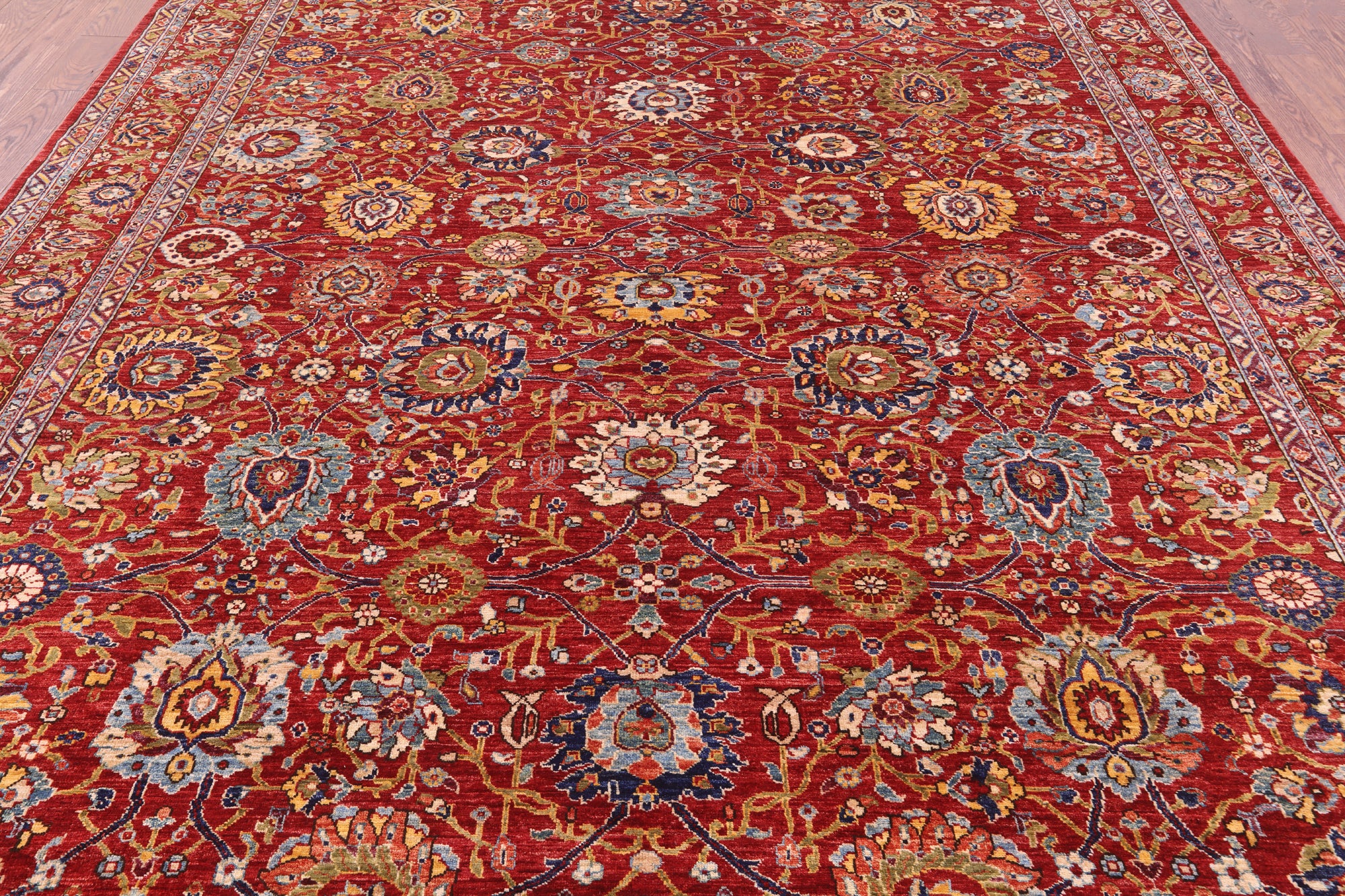 Red Persian Fine Serapi Handmade Wool Rug - 9' 3" X 11' 7" - Golden Nile