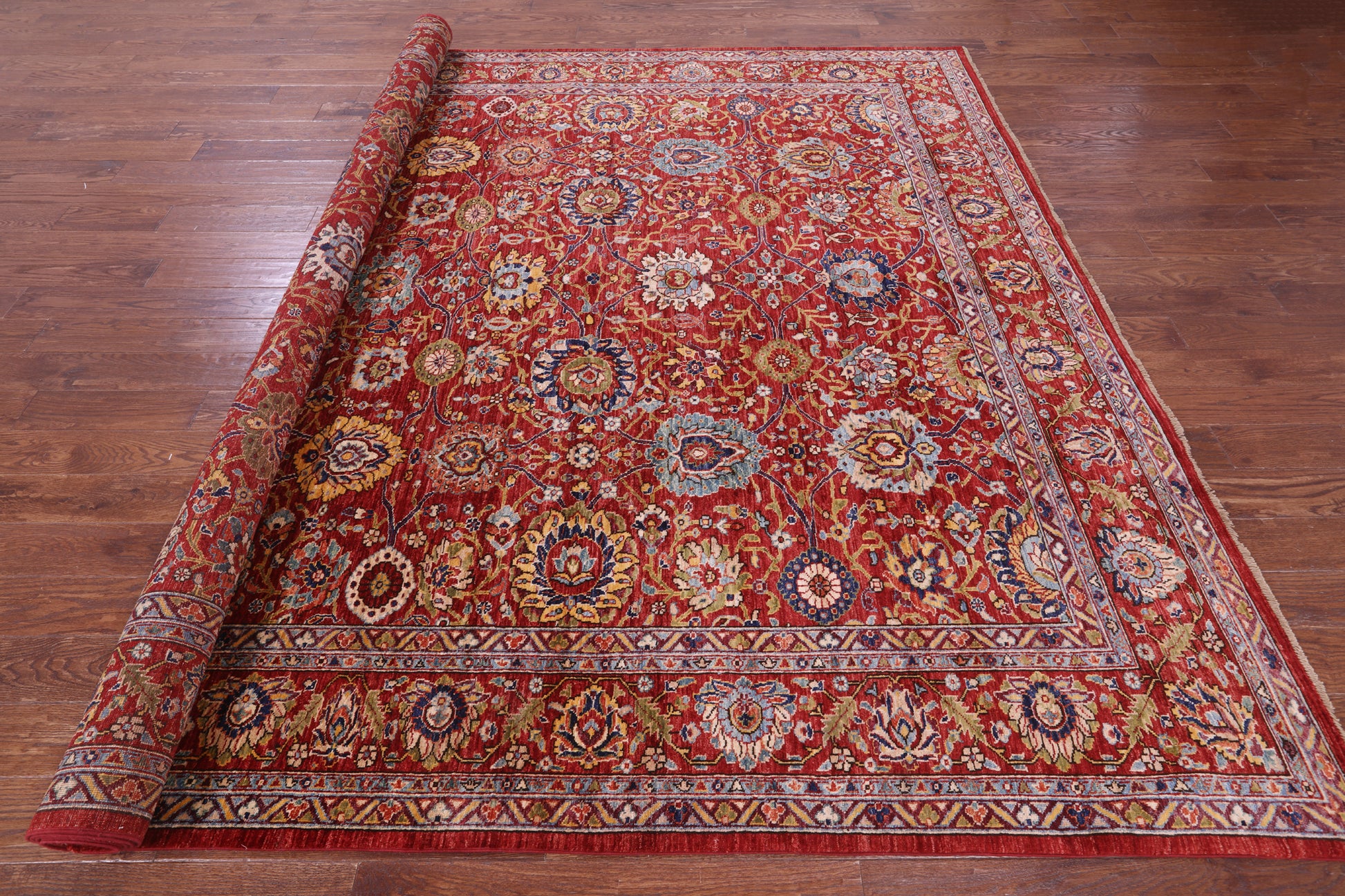 Red Persian Fine Serapi Handmade Wool Rug - 9' 3" X 11' 7" - Golden Nile