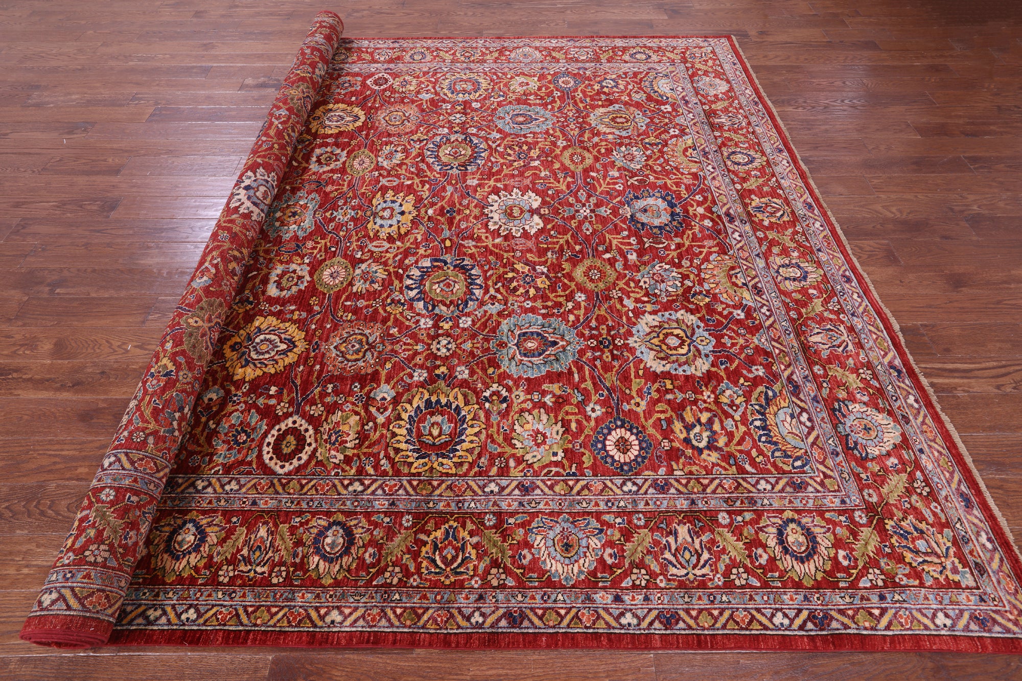Red Persian Fine Serapi Handmade Wool Rug - 9' 3" X 11' 7" - Golden Nile
