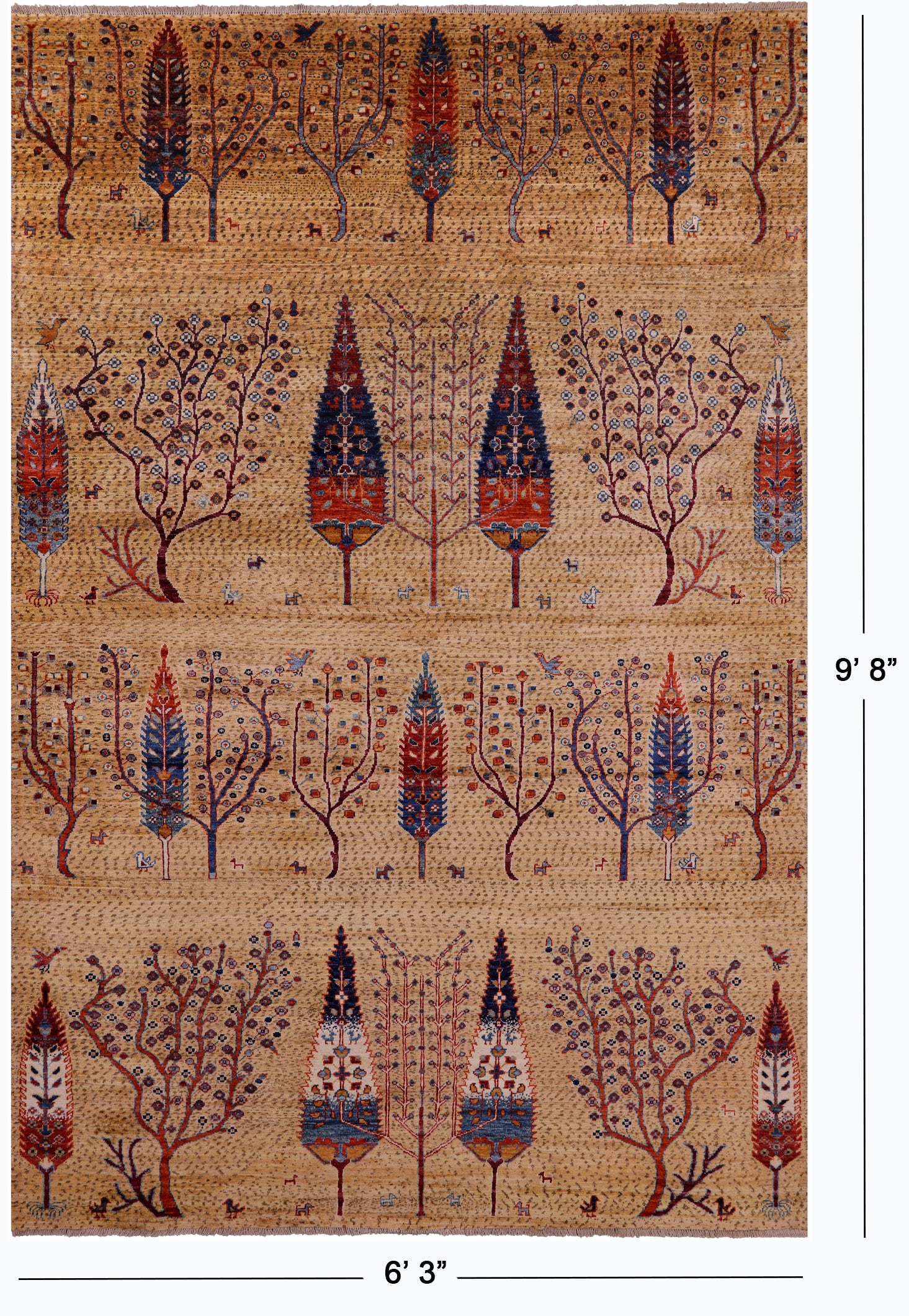 Tribal Persian Gabbeh Handmade Wool Rug - 6' 3" X 9' 8" - Golden Nile