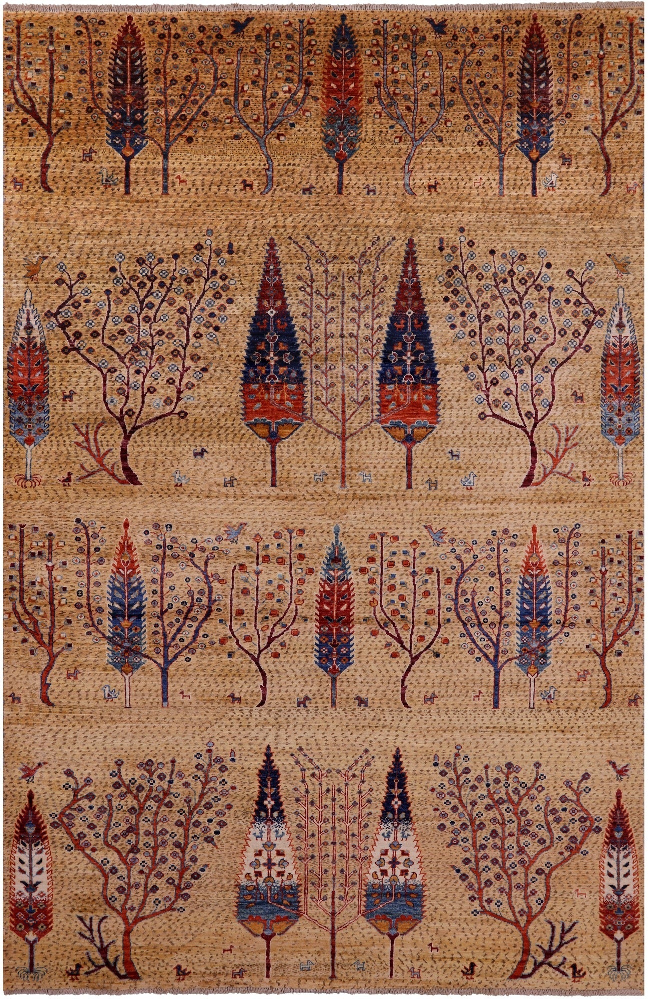 Tribal Persian Gabbeh Handmade Wool Rug - 6' 3" X 9' 8" - Golden Nile