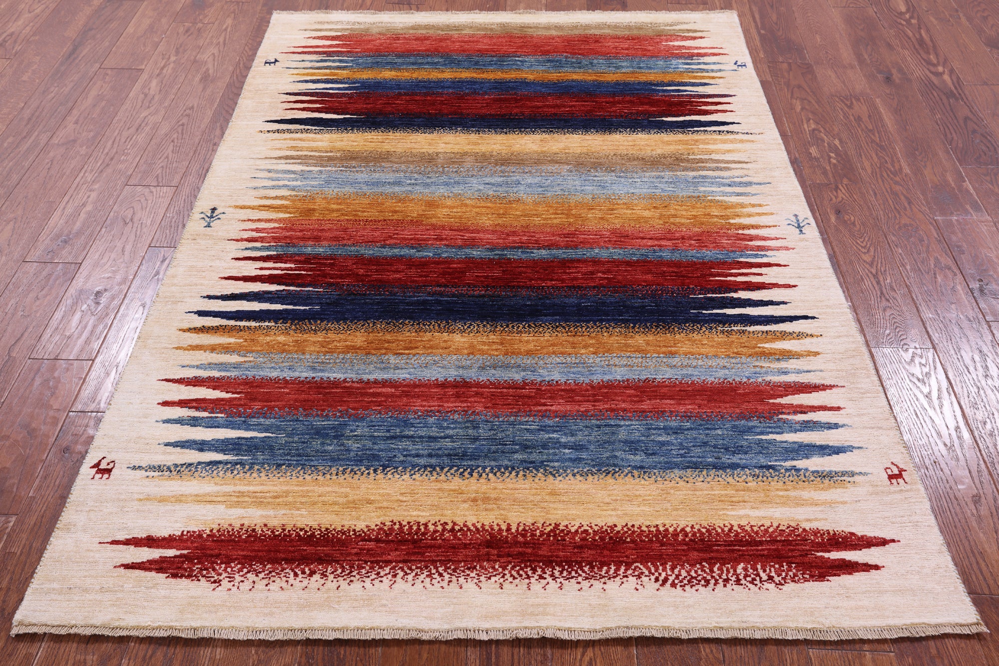 Tribal Persian Gabbeh Hand Knotted Wool Rug - 4' 9" X 6' 7" - Golden Nile