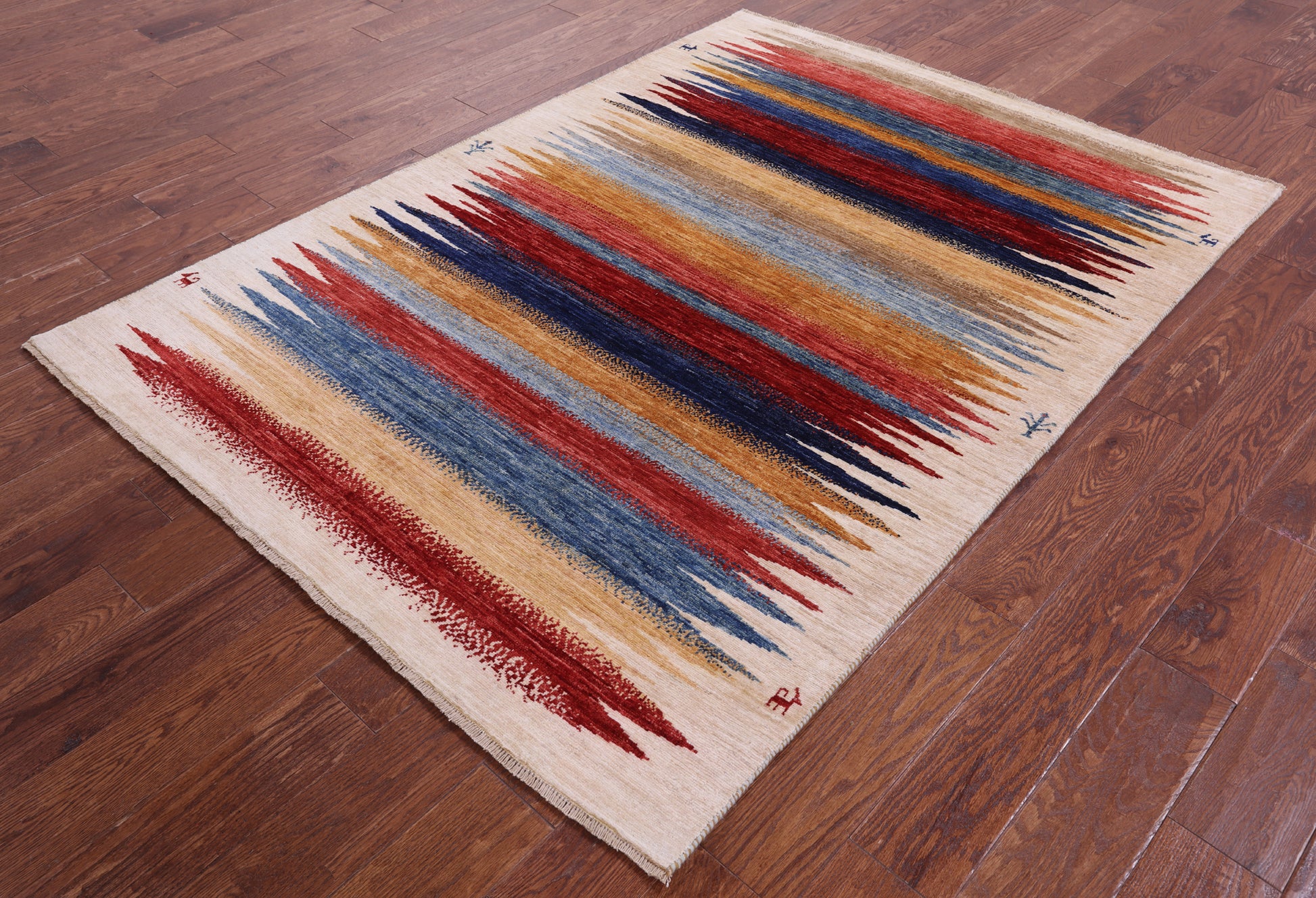 Tribal Persian Gabbeh Hand Knotted Wool Rug - 4' 9" X 6' 7" - Golden Nile