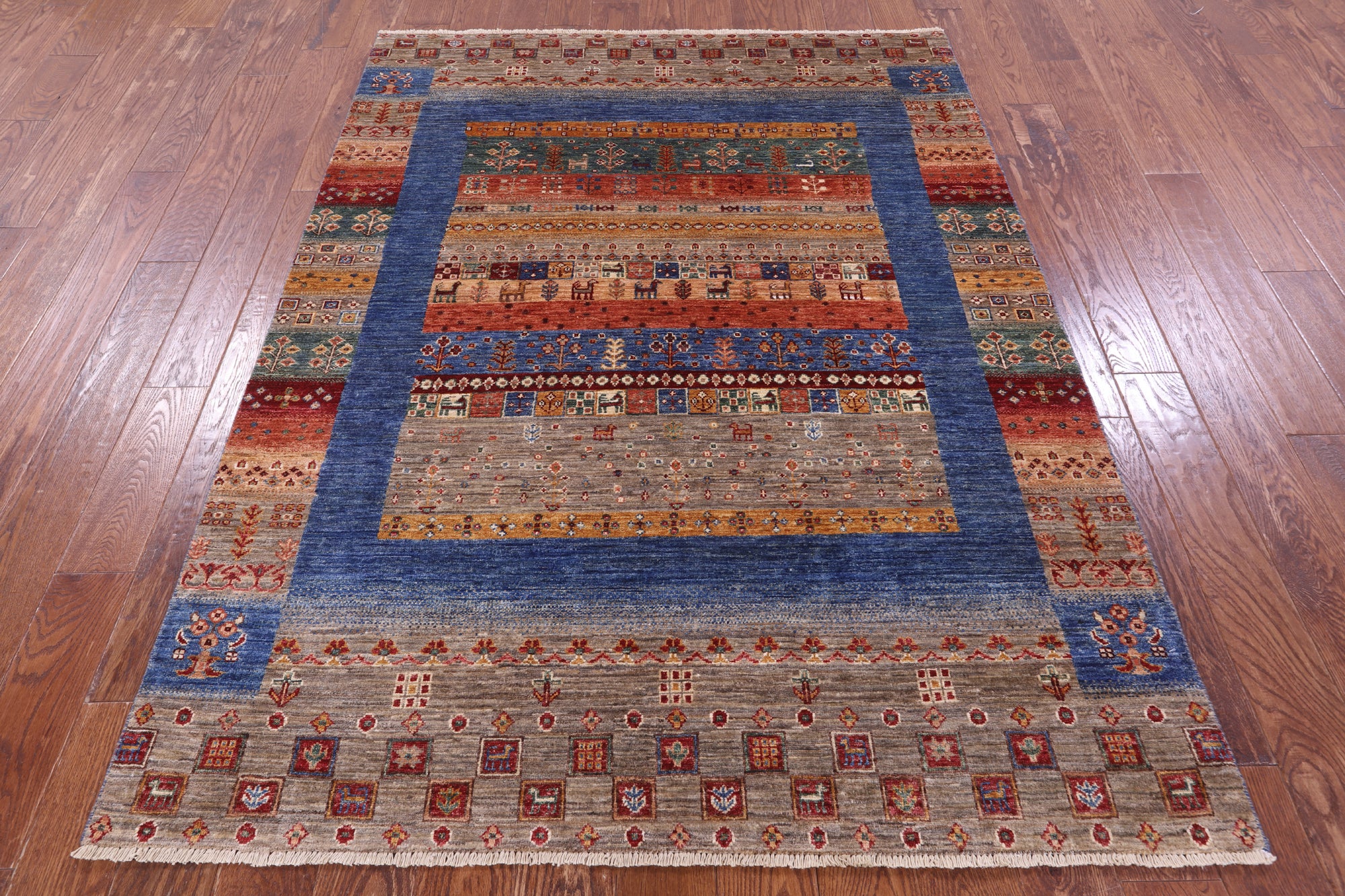 Tribal Persian Gabbeh Hand Knotted Wool Rug - 5' 1" X 6' 8" - Golden Nile