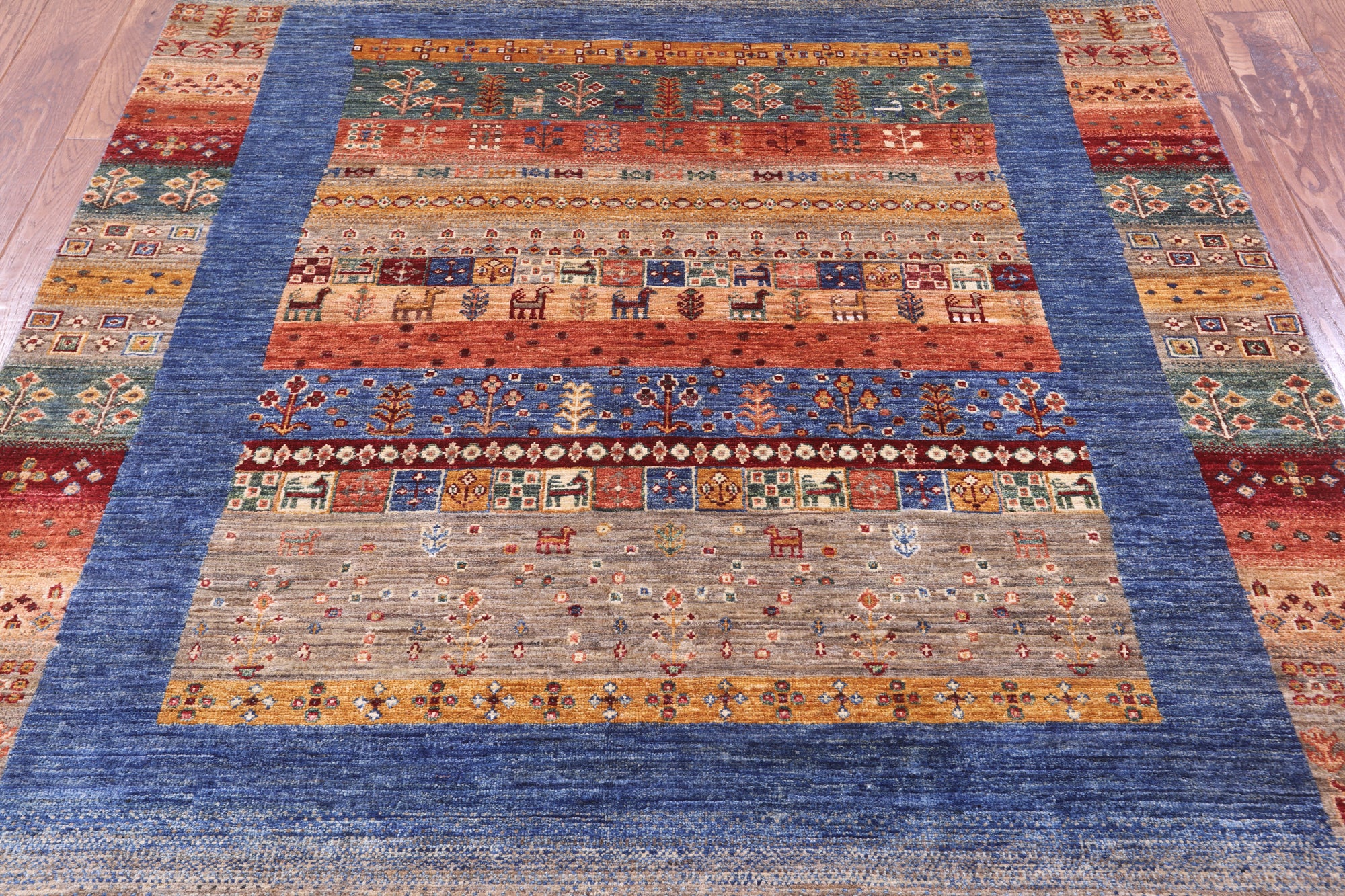 Tribal Persian Gabbeh Hand Knotted Wool Rug - 5' 1" X 6' 8" - Golden Nile
