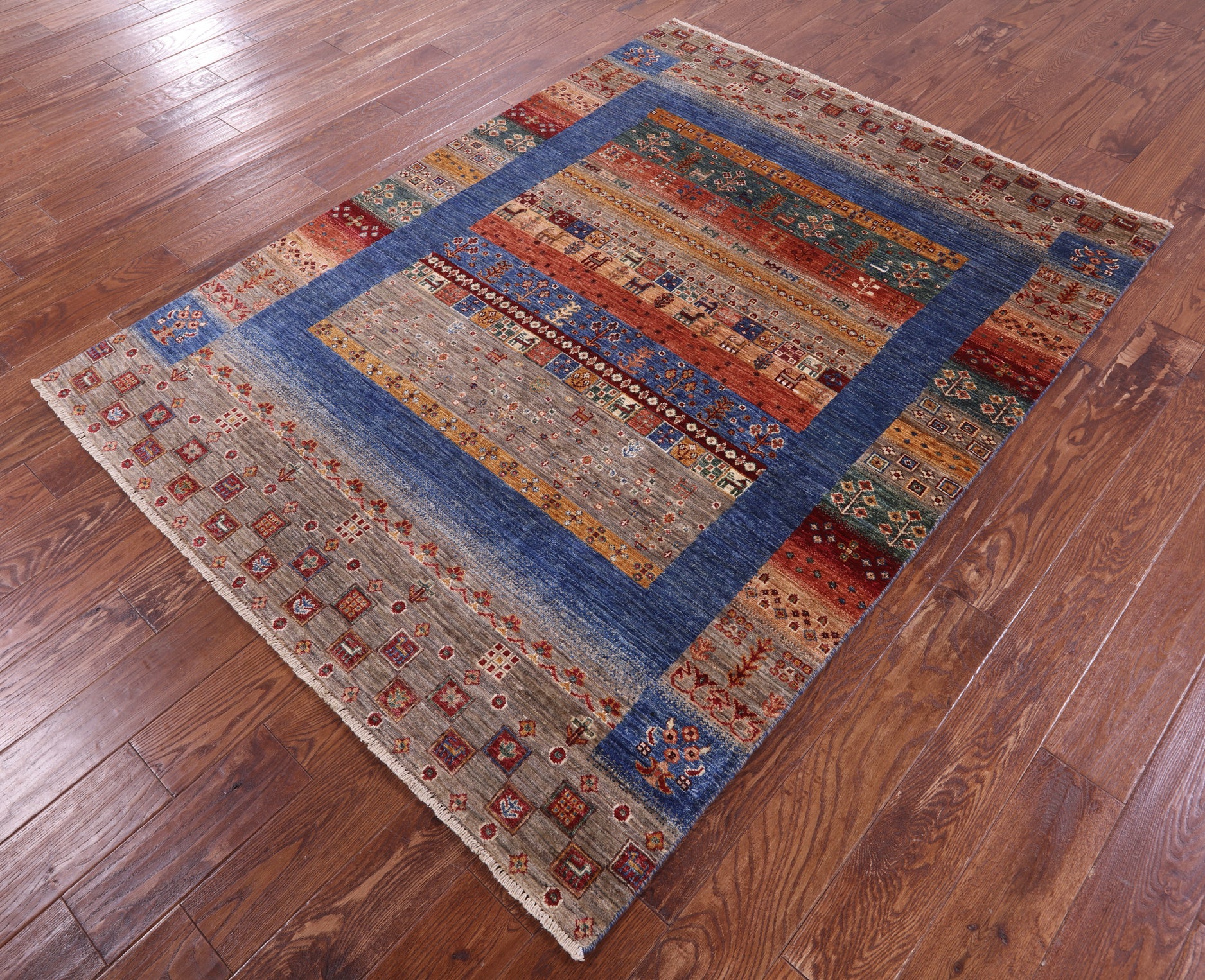 Tribal Persian Gabbeh Hand Knotted Wool Rug - 5' 1" X 6' 8" - Golden Nile