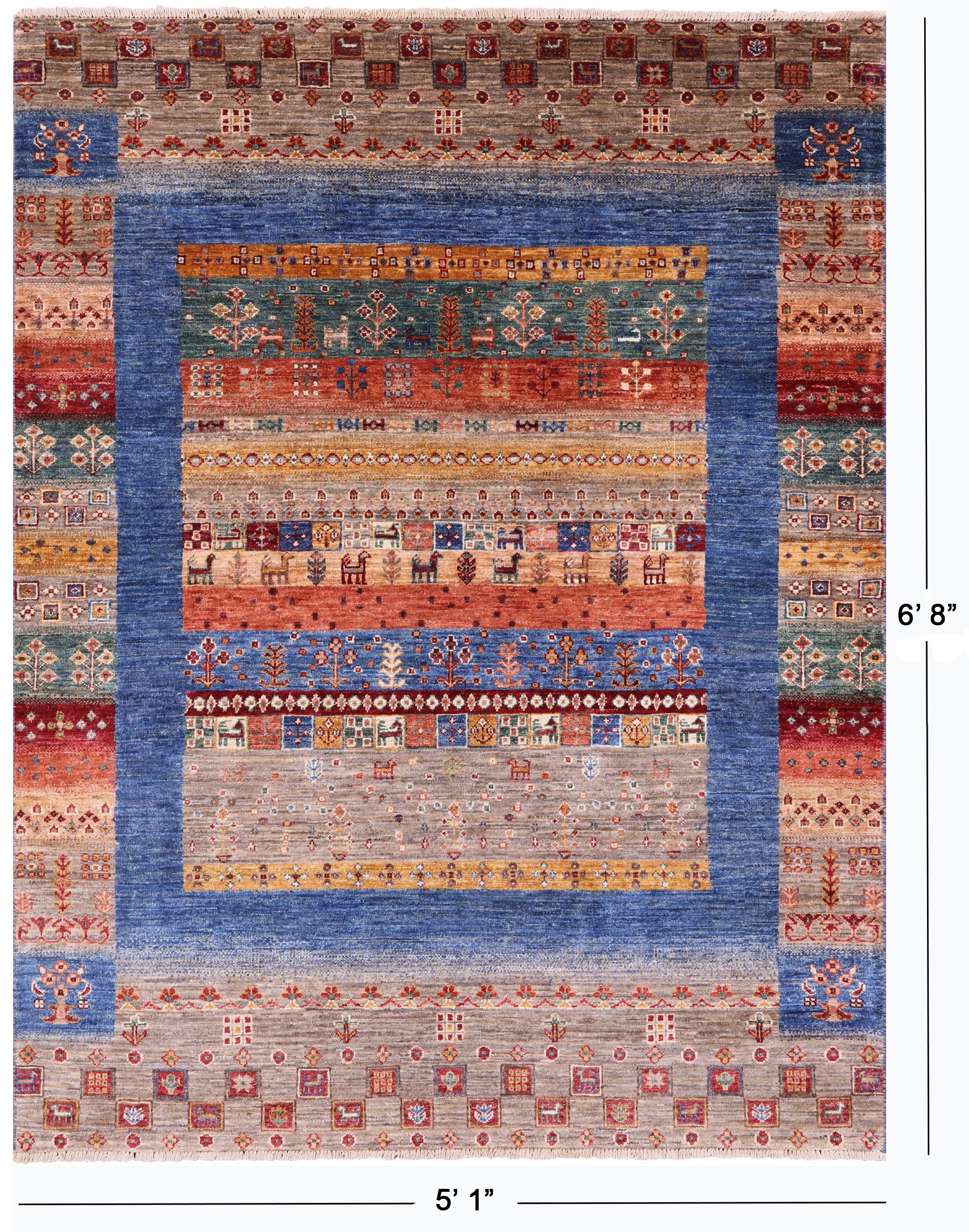 Tribal Persian Gabbeh Hand Knotted Wool Rug - 5' 1" X 6' 8" - Golden Nile