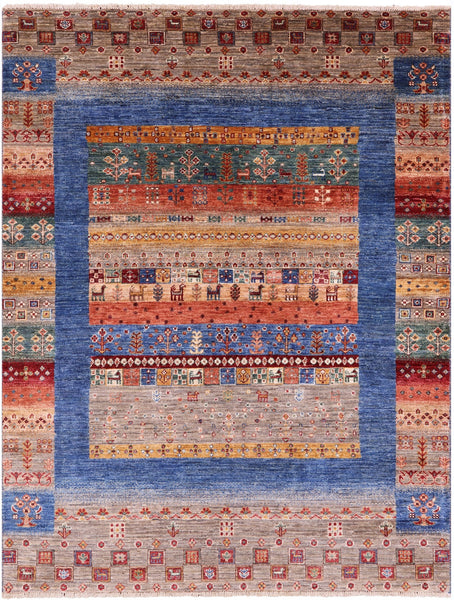 Tribal Persian Gabbeh Hand Knotted Wool Rug - 5' 1" X 6' 8" - Golden Nile