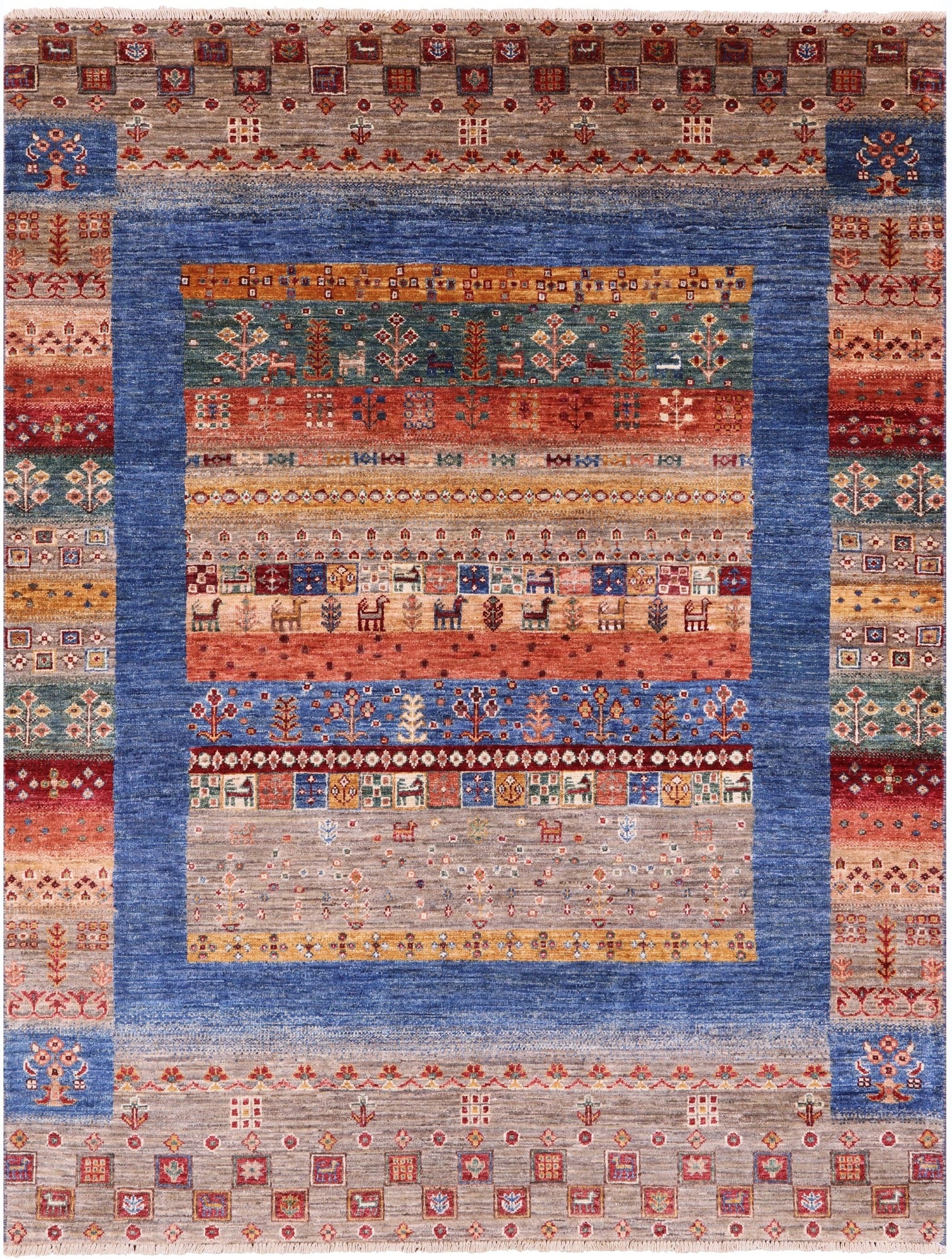 Tribal Persian Gabbeh Hand Knotted Wool Rug - 5' 1" X 6' 8" - Golden Nile