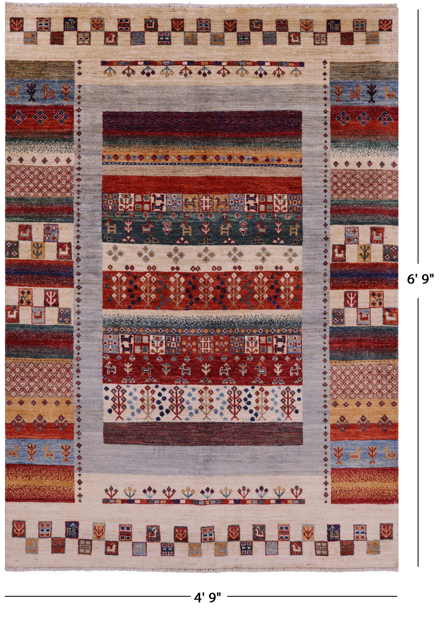 Tribal Persian Gabbeh Hand Knotted Wool Rug - 4' 9" X 6' 9" - Golden Nile