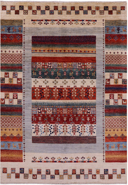 Tribal Persian Gabbeh Hand Knotted Wool Rug - 4' 9" X 6' 9" - Golden Nile