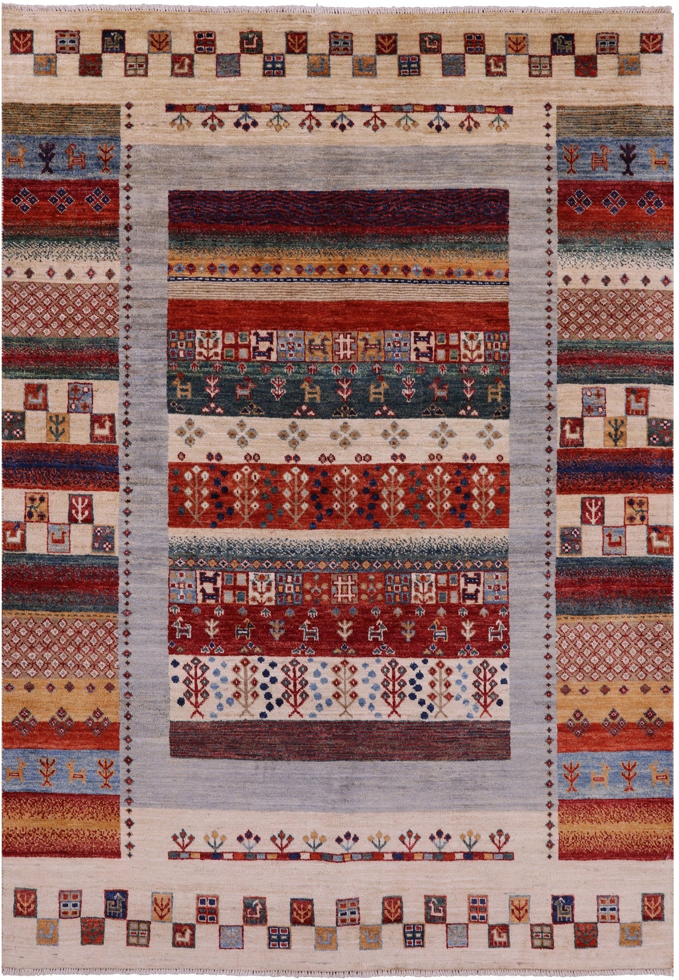 Tribal Persian Gabbeh Hand Knotted Wool Rug - 4' 9" X 6' 9" - Golden Nile