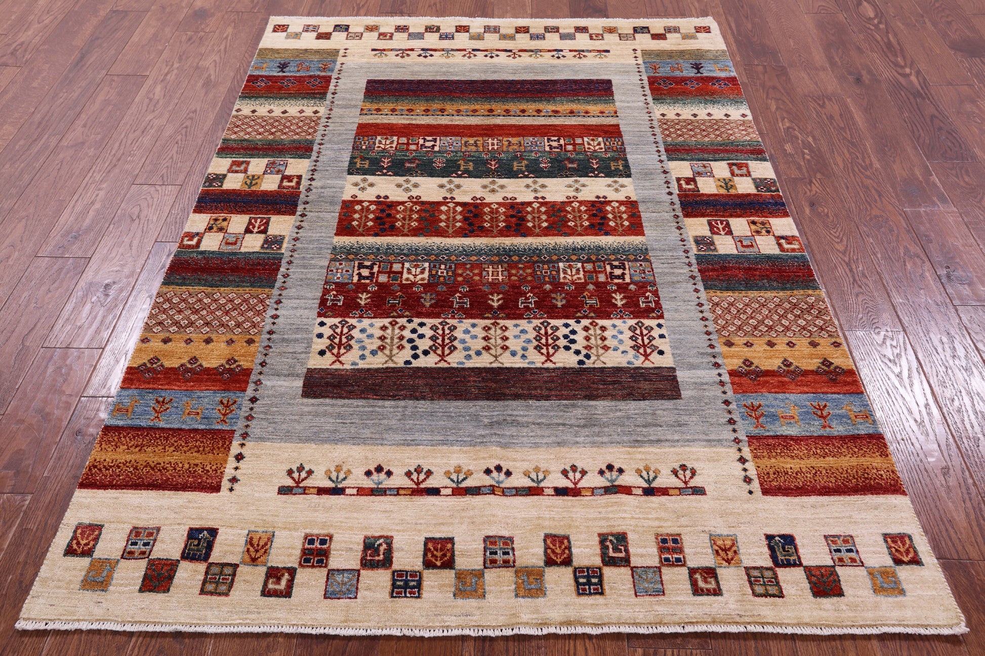 Tribal Persian Gabbeh Hand Knotted Wool Rug - 4' 9" X 6' 9" - Golden Nile
