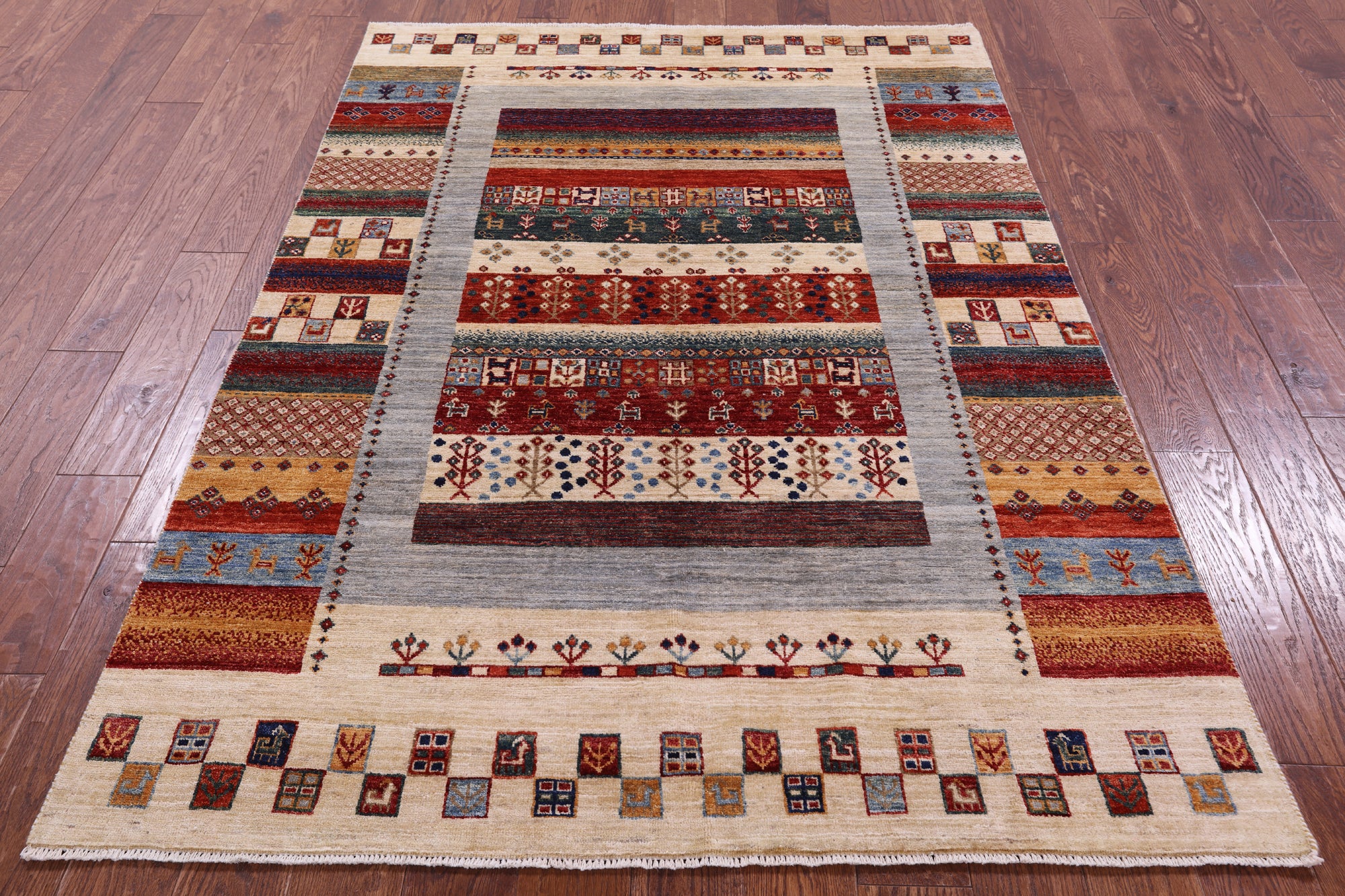 Tribal Persian Gabbeh Hand Knotted Wool Rug - 4' 9" X 6' 9" - Golden Nile