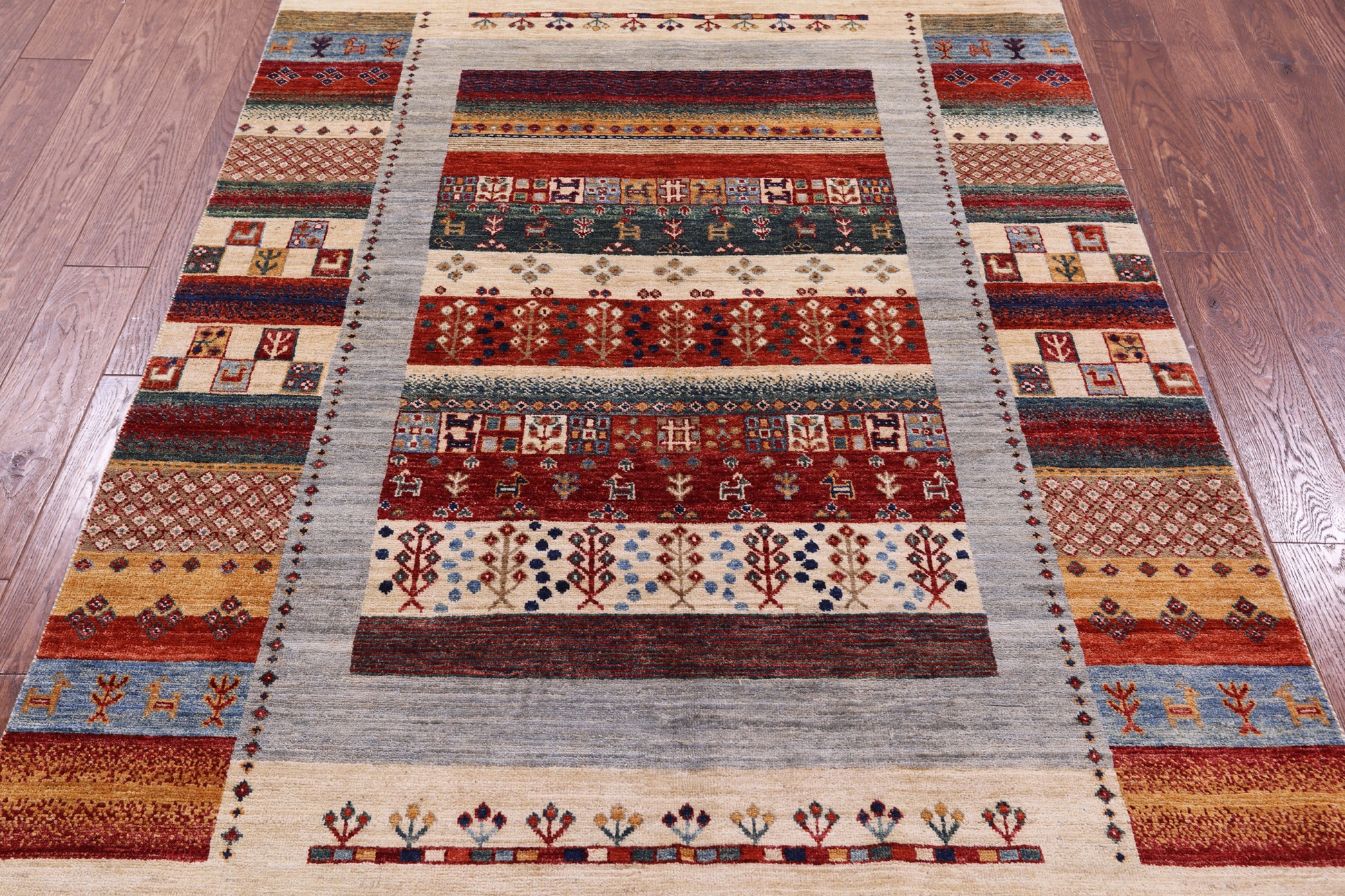 Tribal Persian Gabbeh Hand Knotted Wool Rug - 4' 9" X 6' 9" - Golden Nile