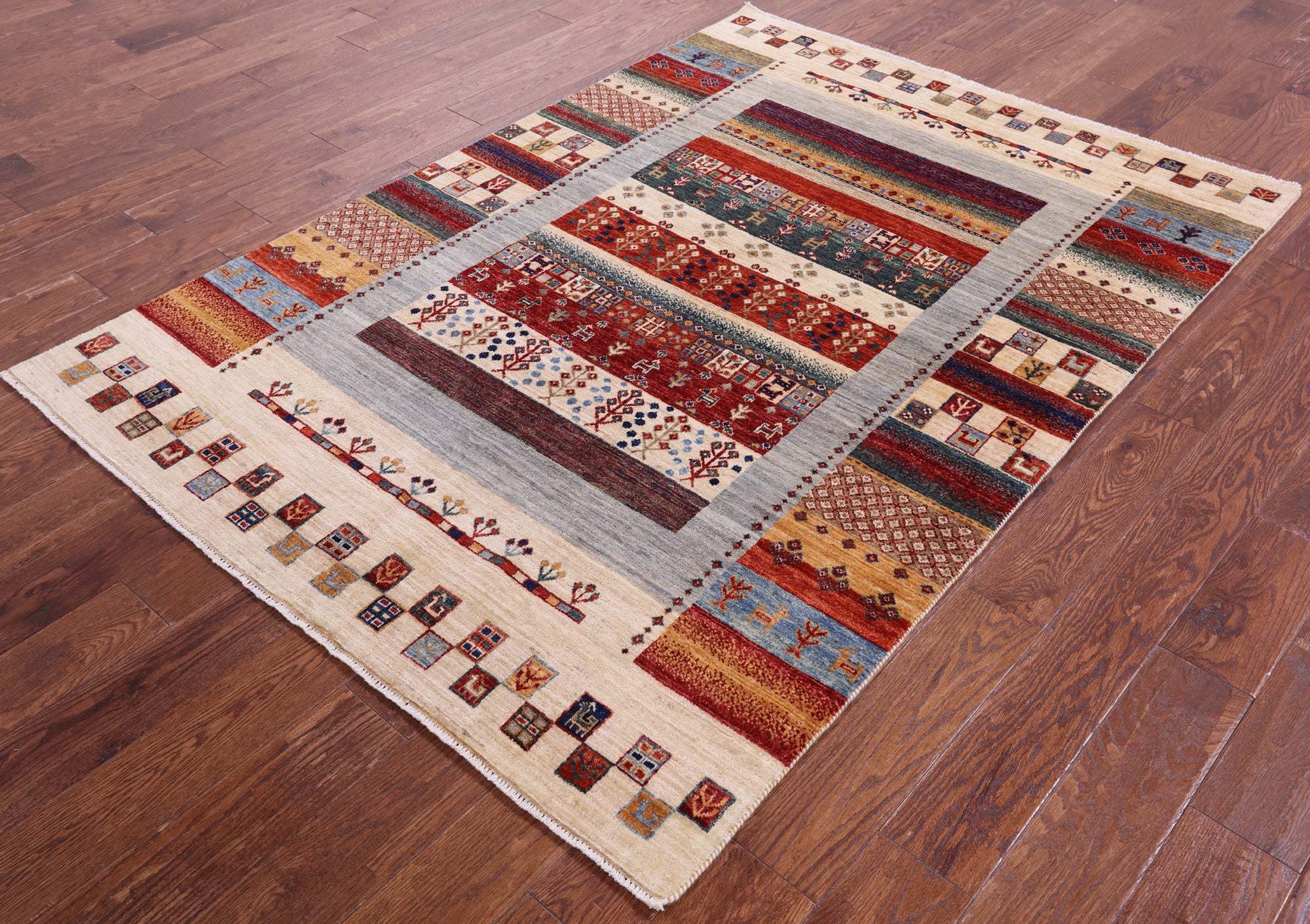 Tribal Persian Gabbeh Hand Knotted Wool Rug - 4' 9" X 6' 9" - Golden Nile