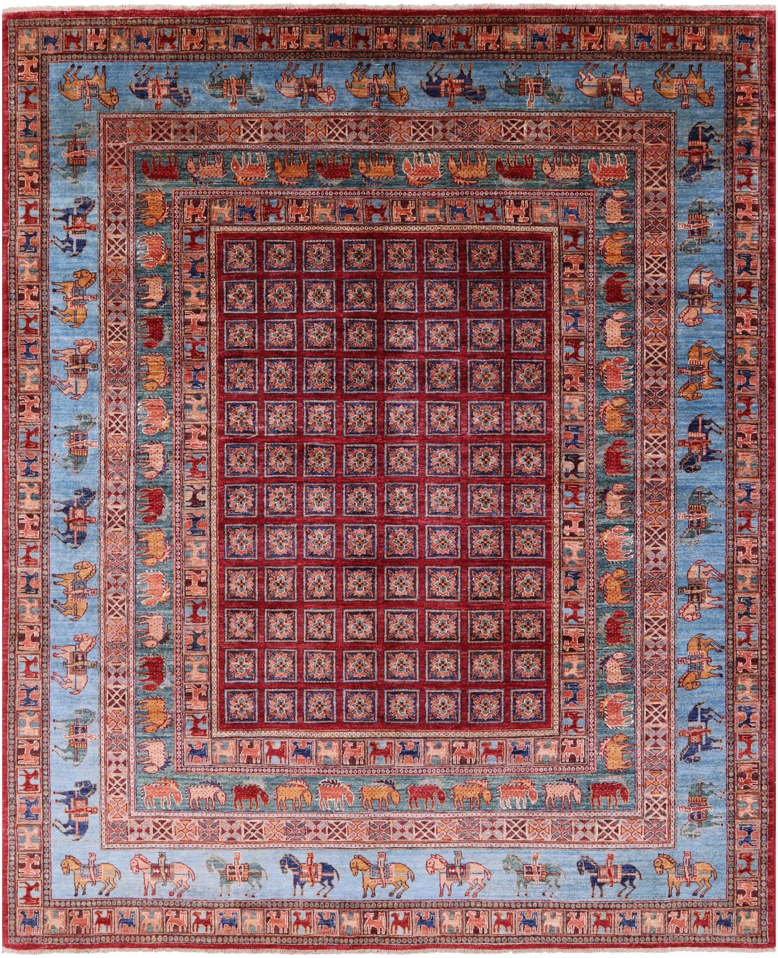 Antiqued Pazyryk Historical Design Handmade Wool Rug - 8' 1" X 9' 9" - Golden Nile