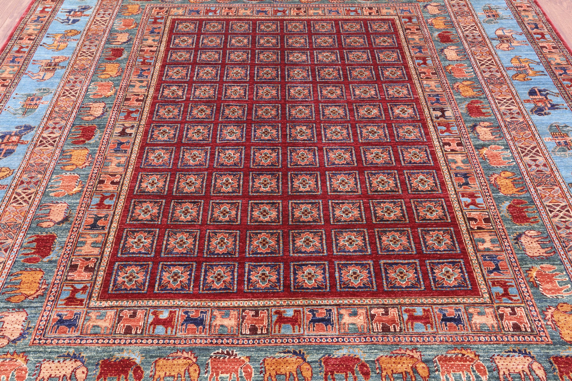 Antiqued Pazyryk Historical Design Handmade Wool Rug - 8' 1" X 9' 9" - Golden Nile