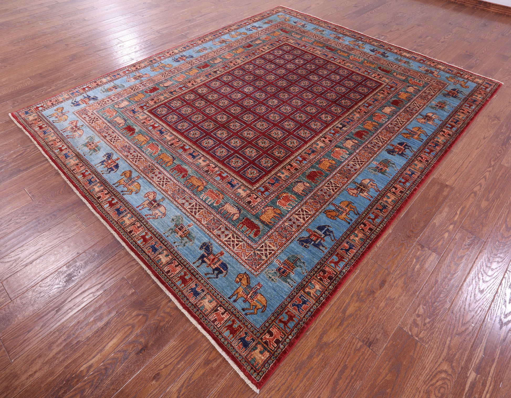 Antiqued Pazyryk Historical Design Handmade Wool Rug - 8' 1" X 9' 9" - Golden Nile