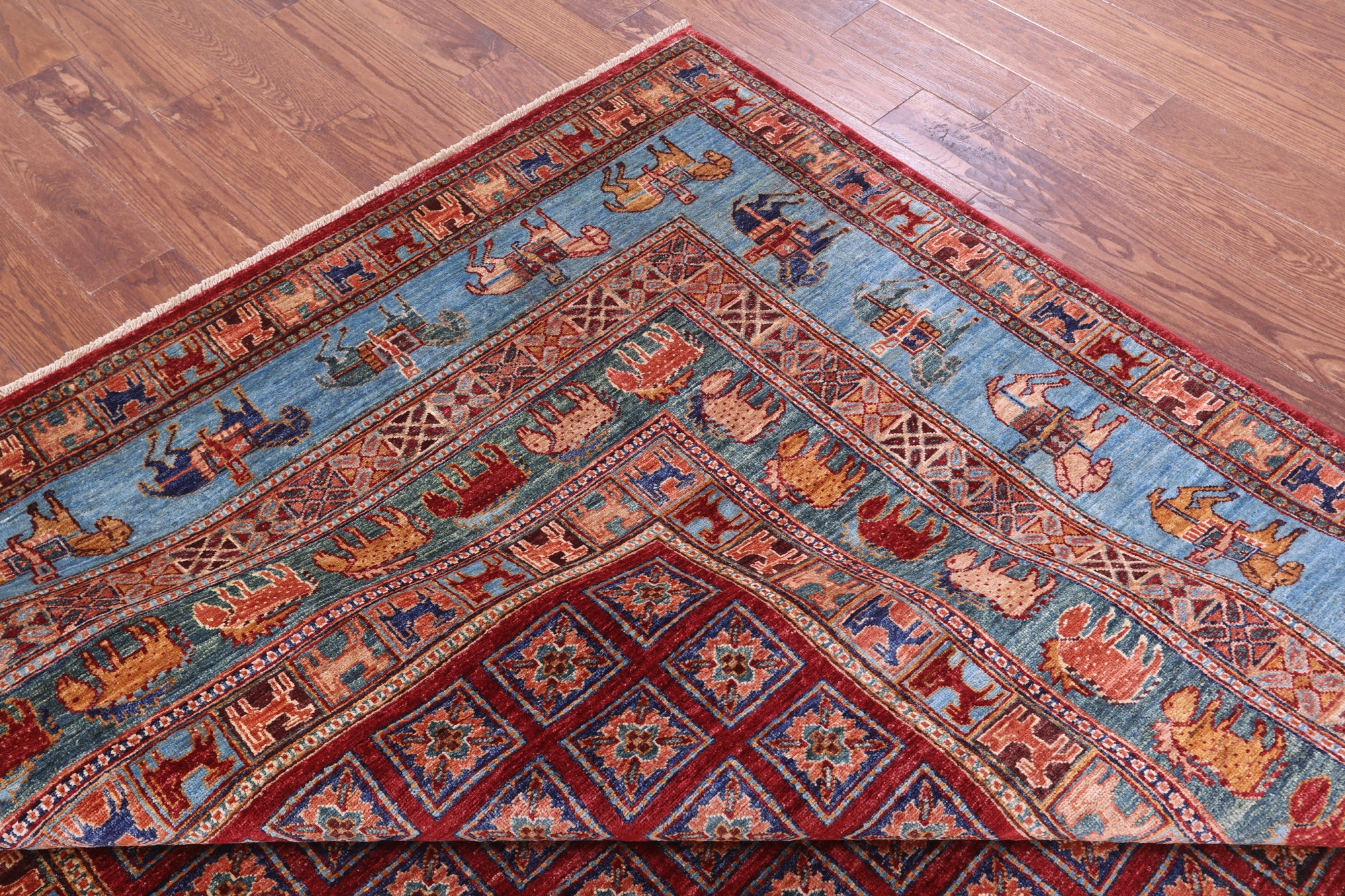 Antiqued Pazyryk Historical Design Handmade Wool Rug - 8' 1" X 9' 9" - Golden Nile
