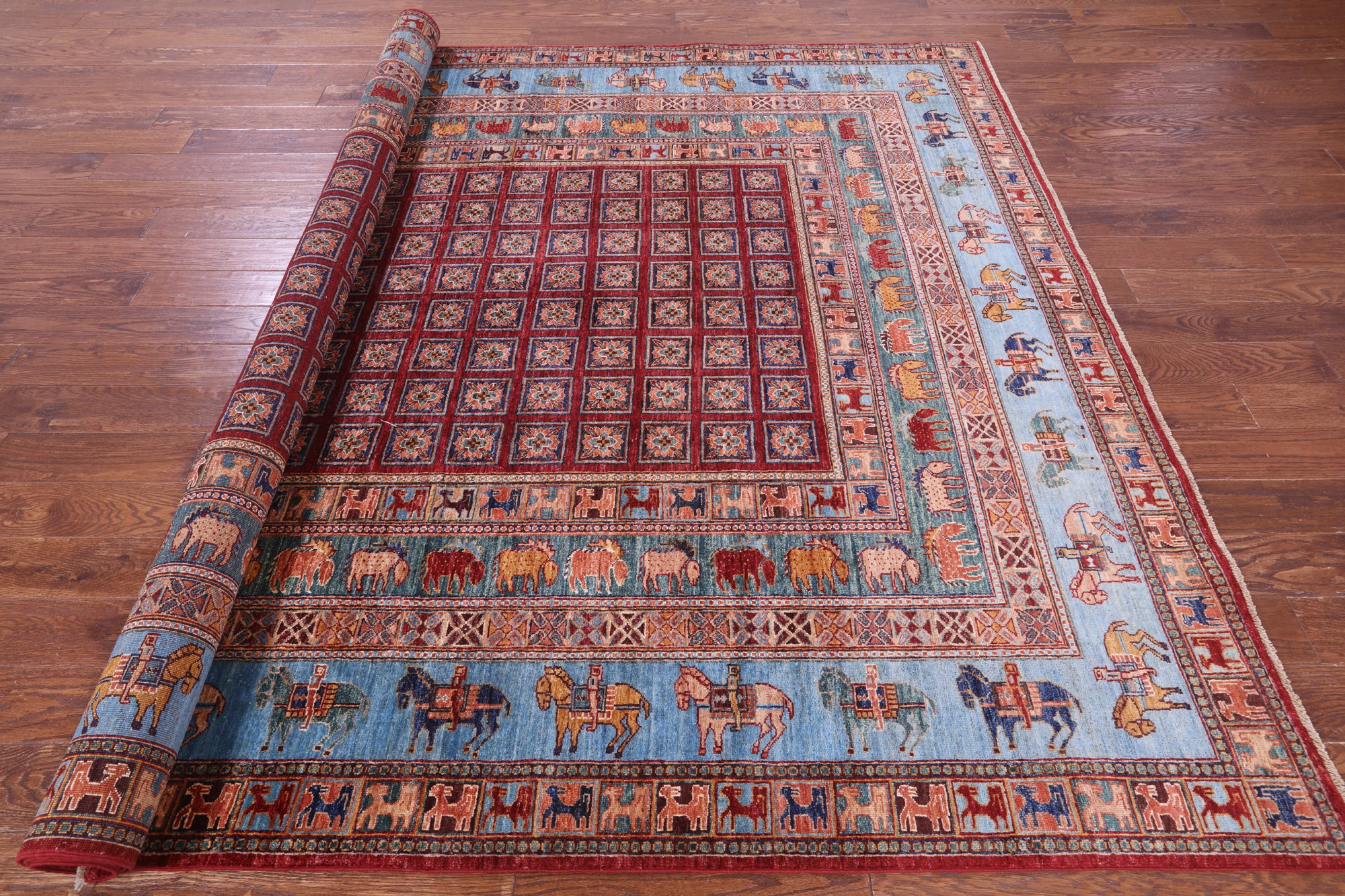 Antiqued Pazyryk Historical Design Handmade Wool Rug - 8' 1" X 9' 9" - Golden Nile
