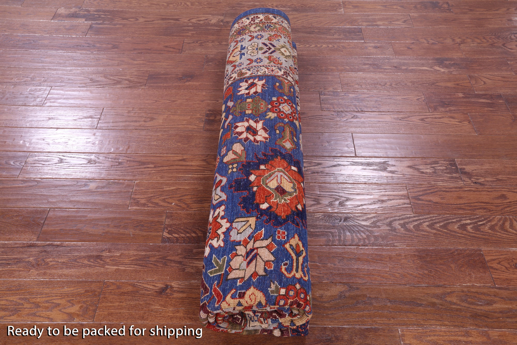 Blue Square Persian Fine Serapi Hand Knotted Wool Rug - 8' 10" X 9' 4" - Golden Nile