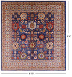 Blue Square Persian Fine Serapi Hand Knotted Wool Rug - 8' 10" X 9' 4" - Golden Nile