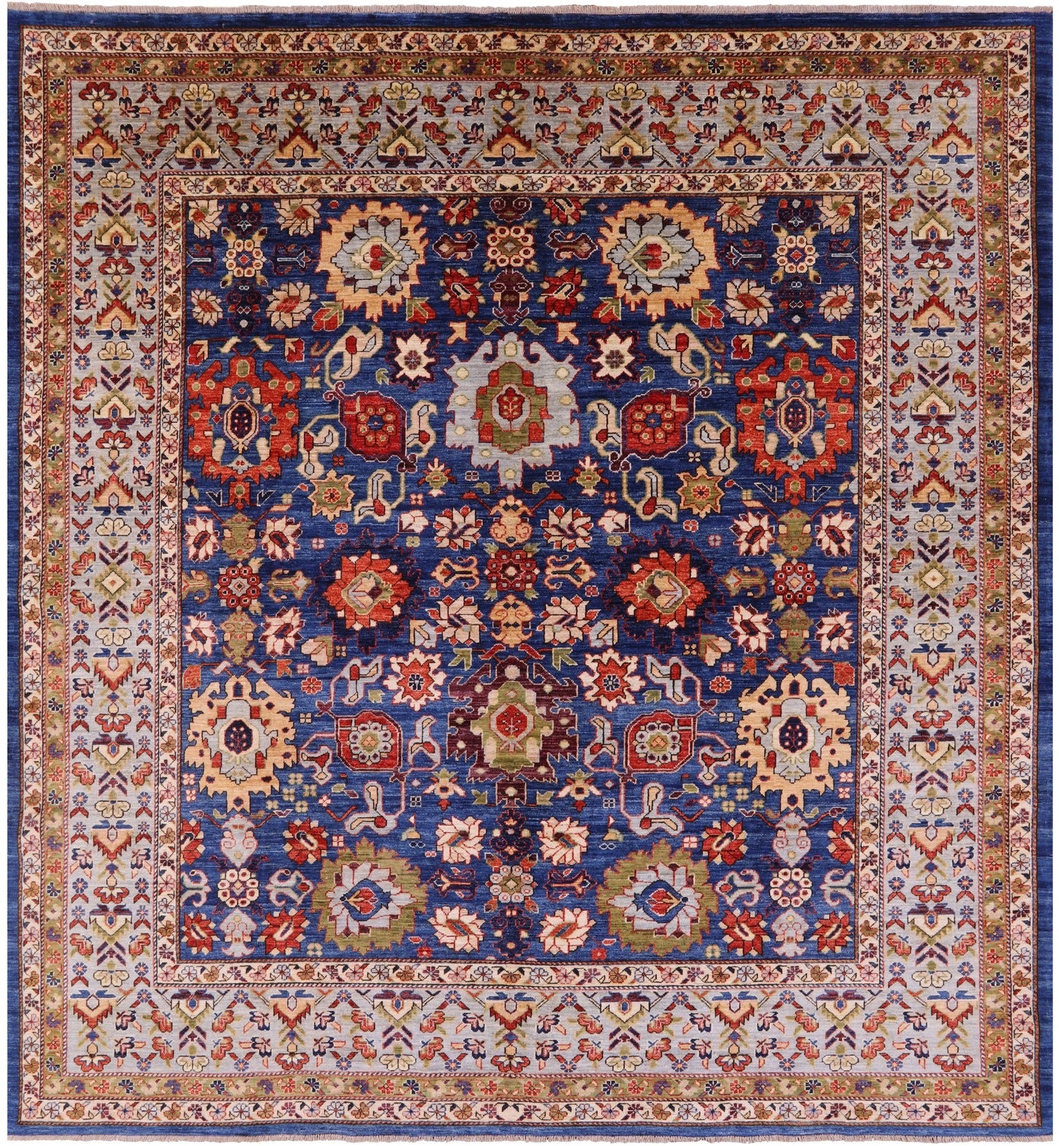 Blue Square Persian Fine Serapi Hand Knotted Wool Rug - 8' 10" X 9' 4" - Golden Nile