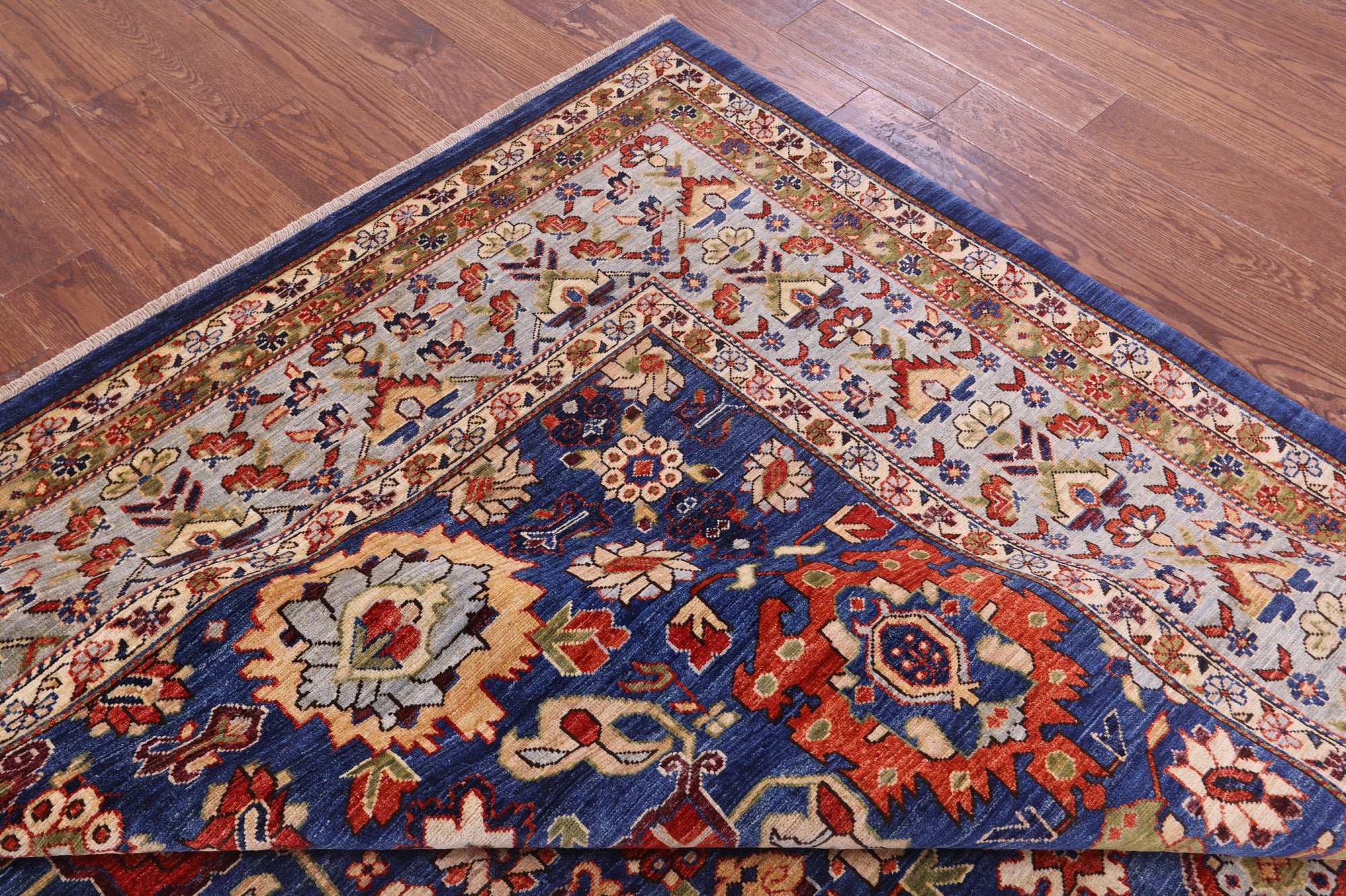 Blue Square Persian Fine Serapi Hand Knotted Wool Rug - 8' 10" X 9' 4" - Golden Nile