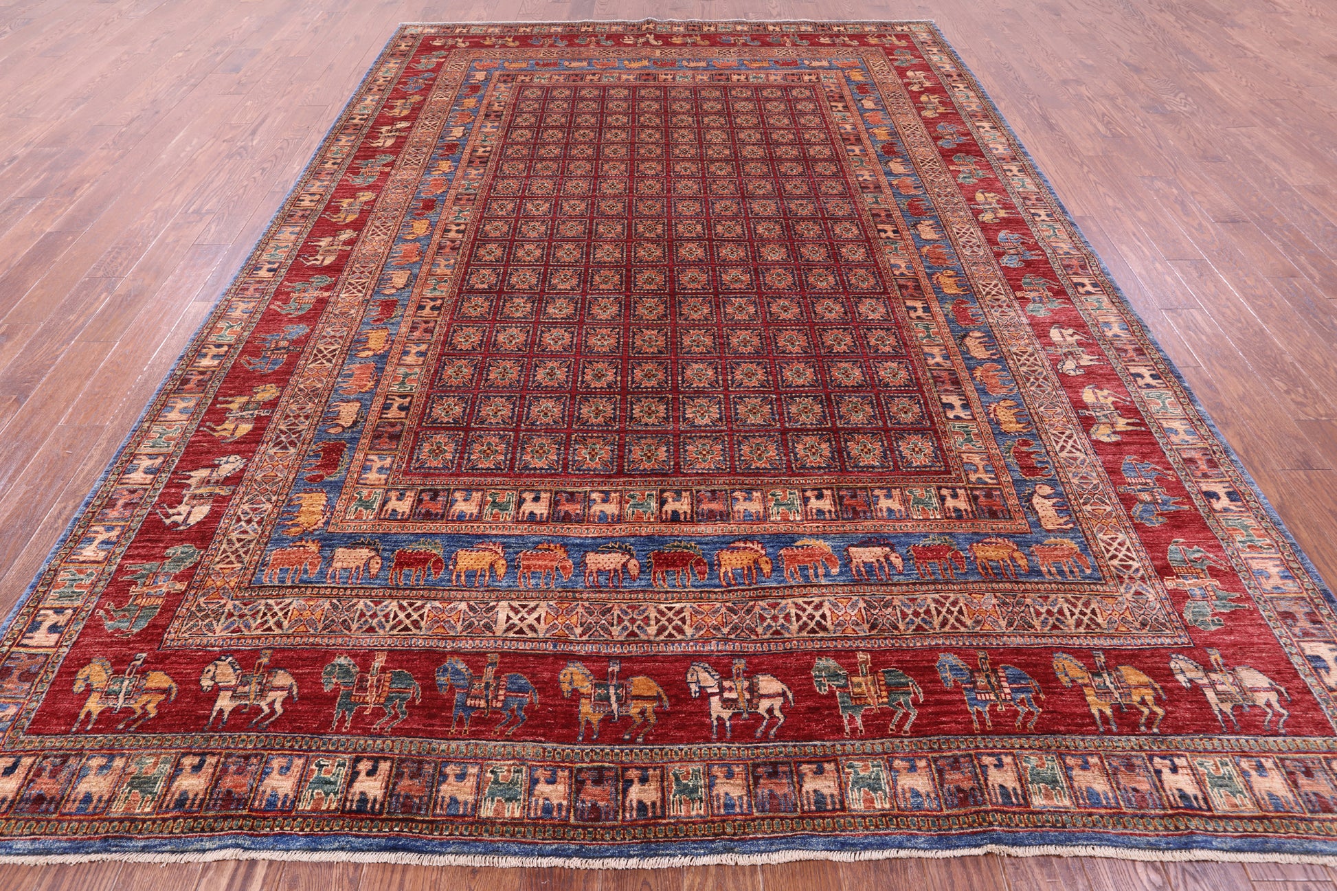 Antiqued Pazyryk Historical Design Hand Knotted Wool Rug - 8' 9" X 12' 2" - Golden Nile