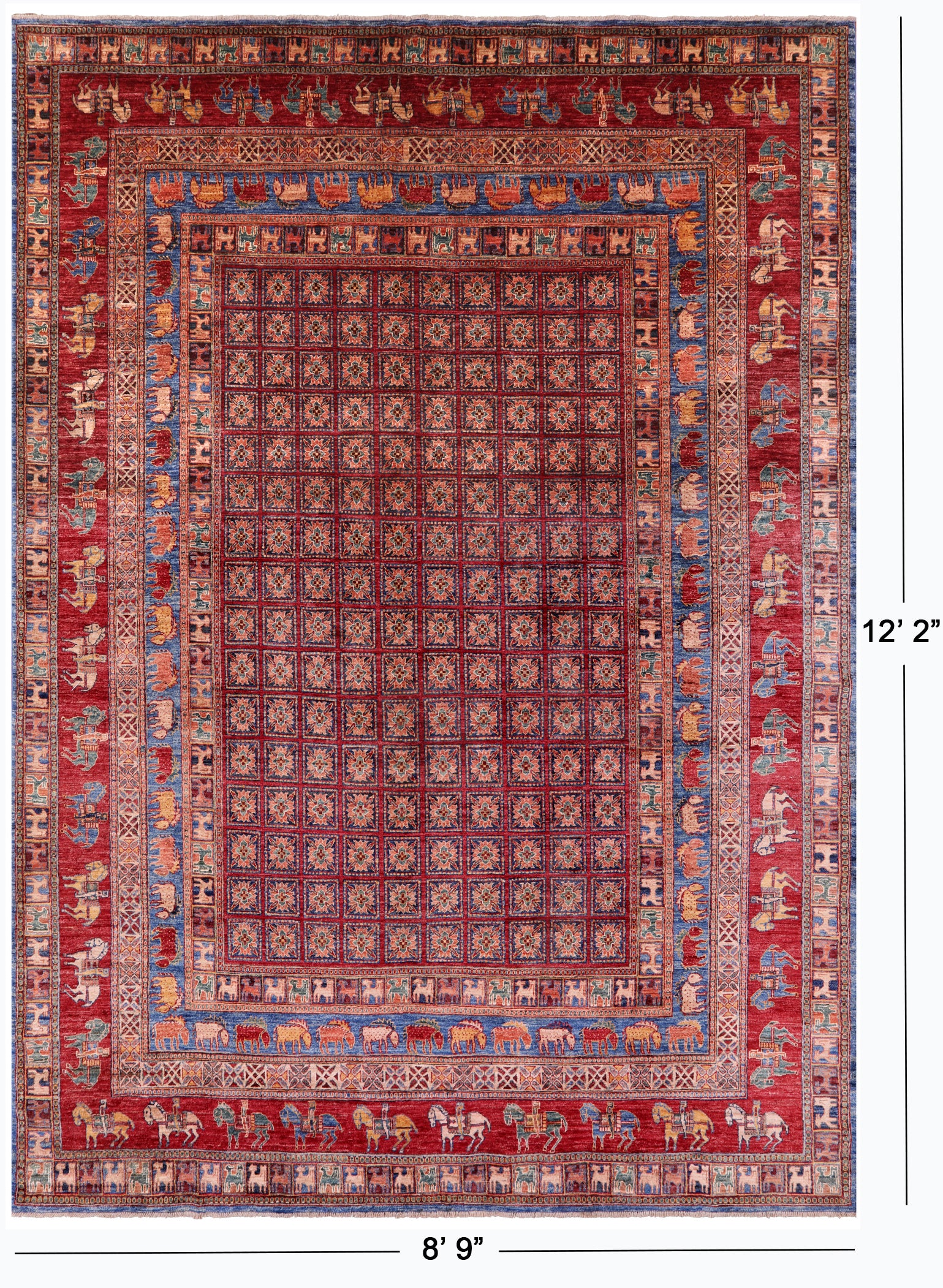 Antiqued Pazyryk Historical Design Hand Knotted Wool Rug - 8' 9" X 12' 2" - Golden Nile