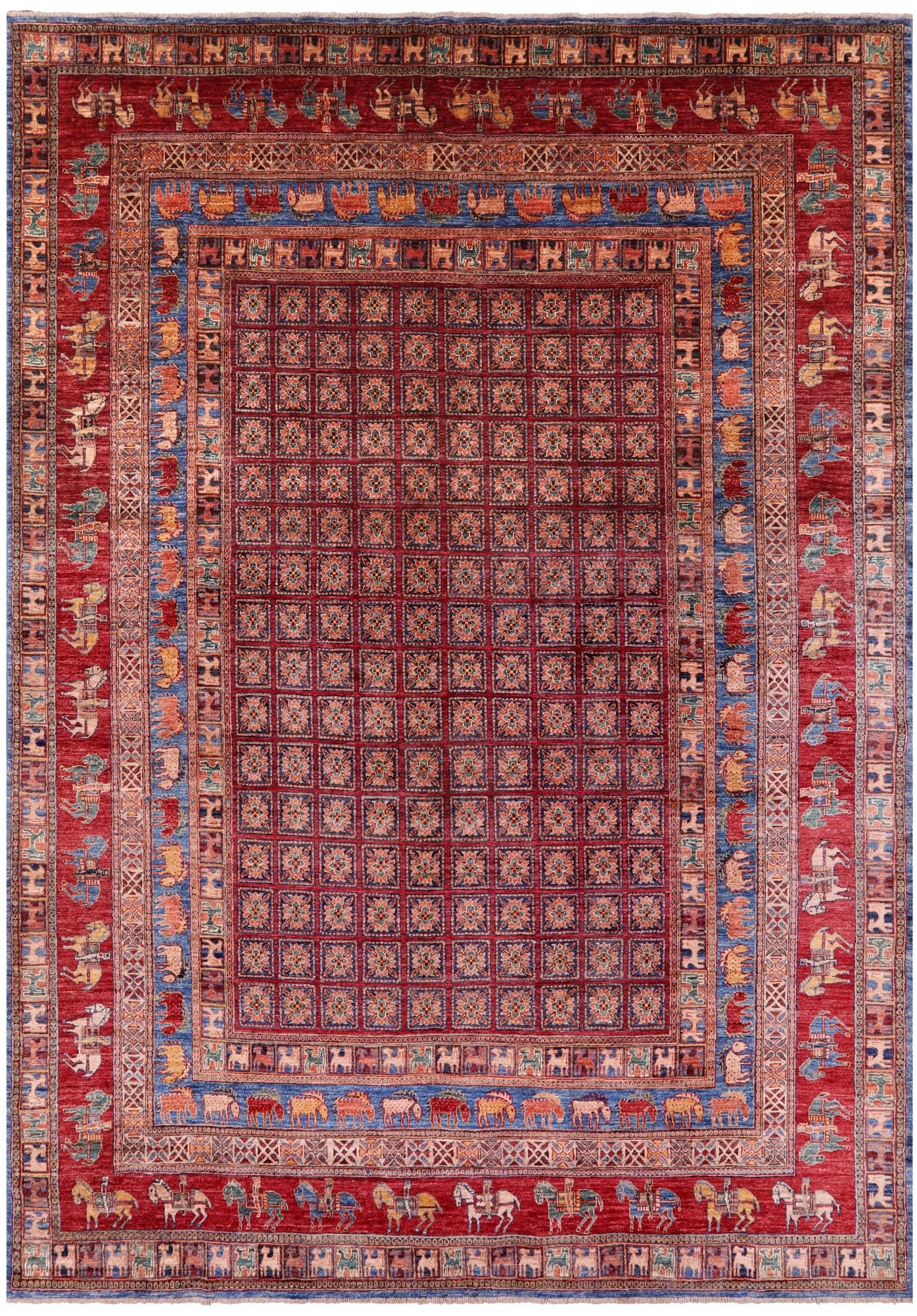 Antiqued Pazyryk Historical Design Hand Knotted Wool Rug - 8' 9" X 12' 2" - Golden Nile