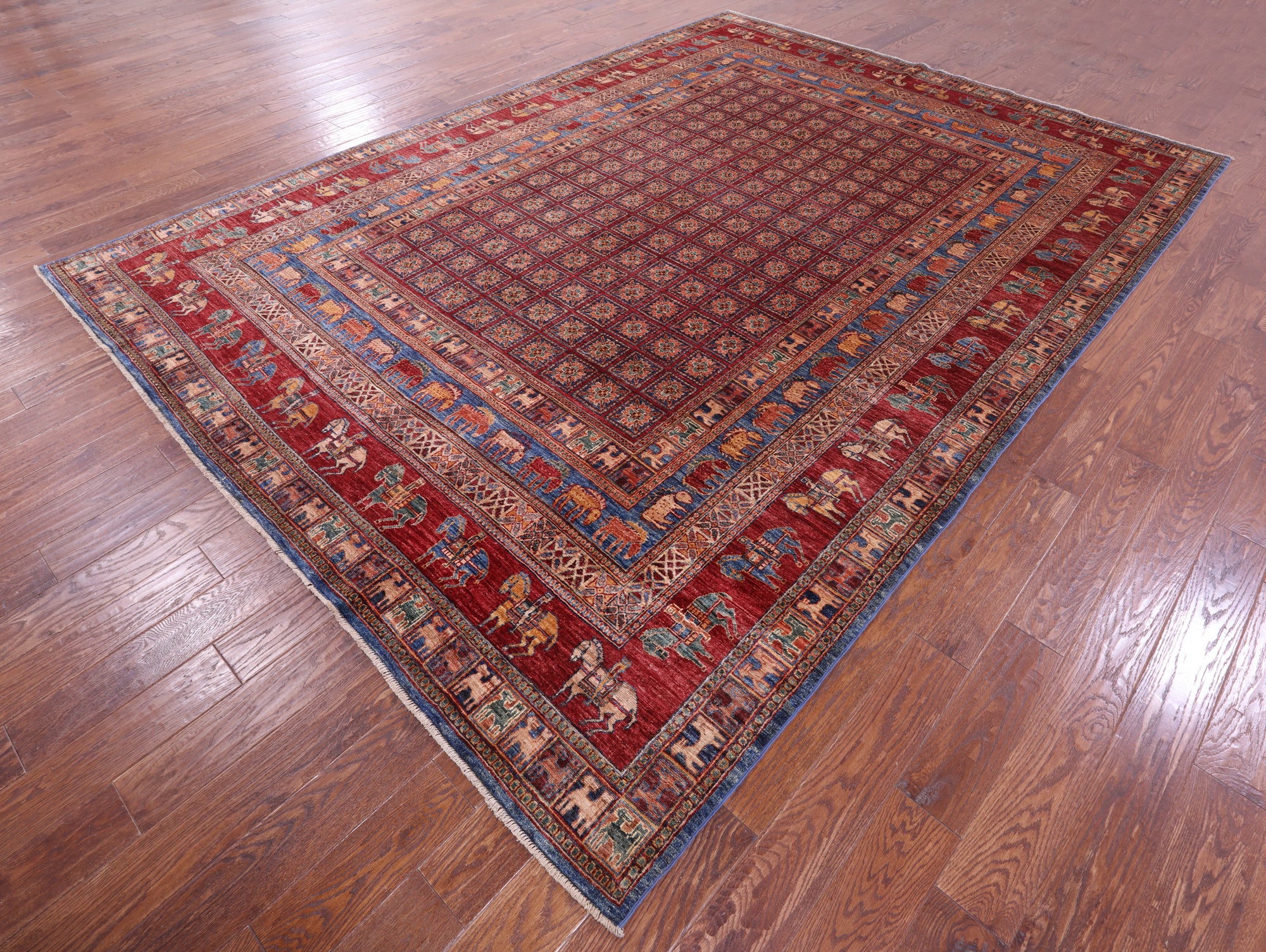 Antiqued Pazyryk Historical Design Hand Knotted Wool Rug - 8' 9" X 12' 2" - Golden Nile