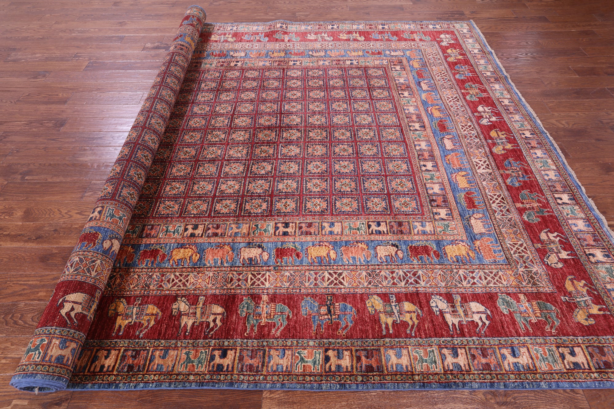 Antiqued Pazyryk Historical Design Hand Knotted Wool Rug - 8' 9" X 12' 2" - Golden Nile
