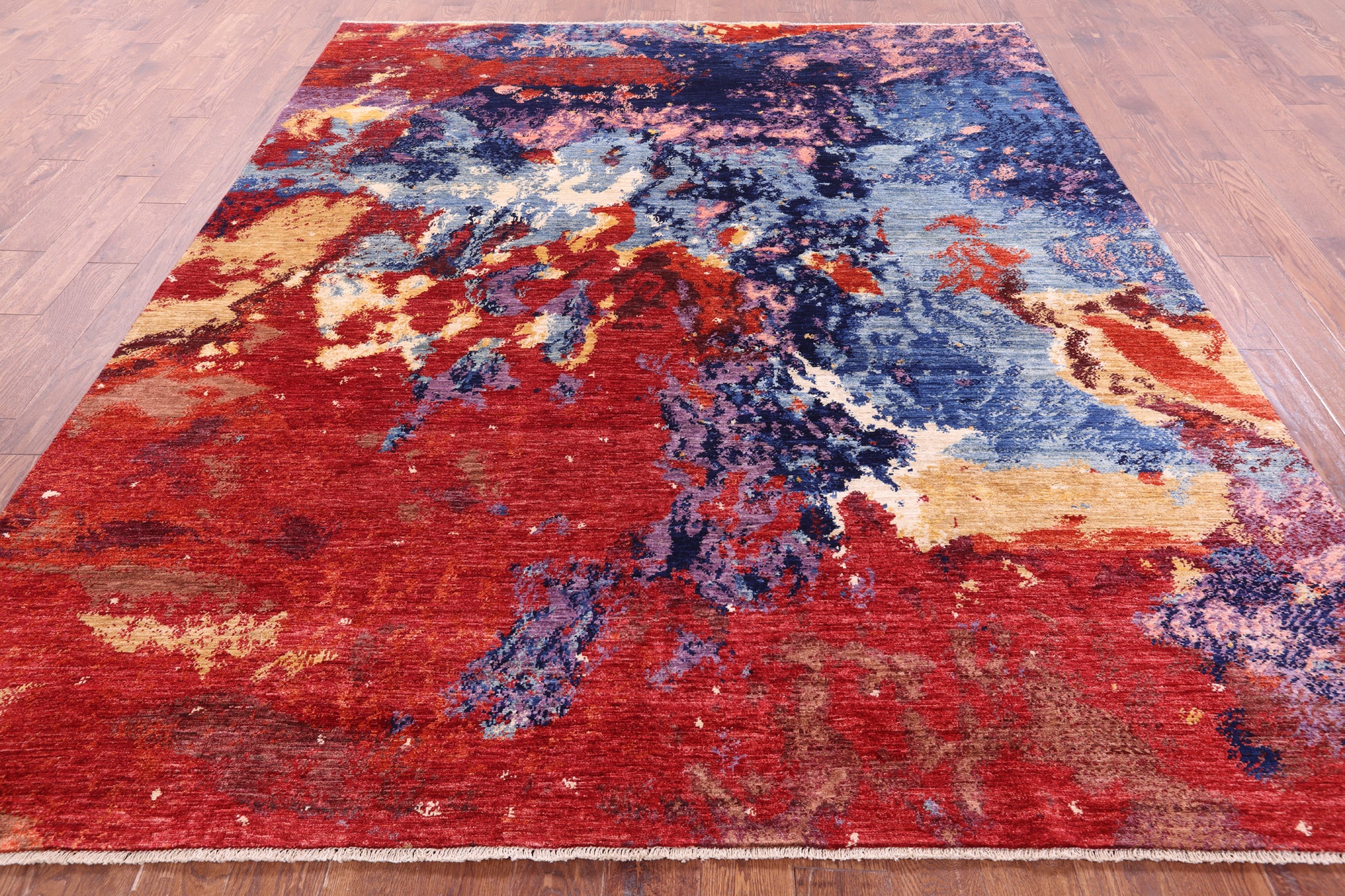 Abstract Modern Hand Knotted Wool Rug - 8' 1" X 9' 7" - Golden Nile