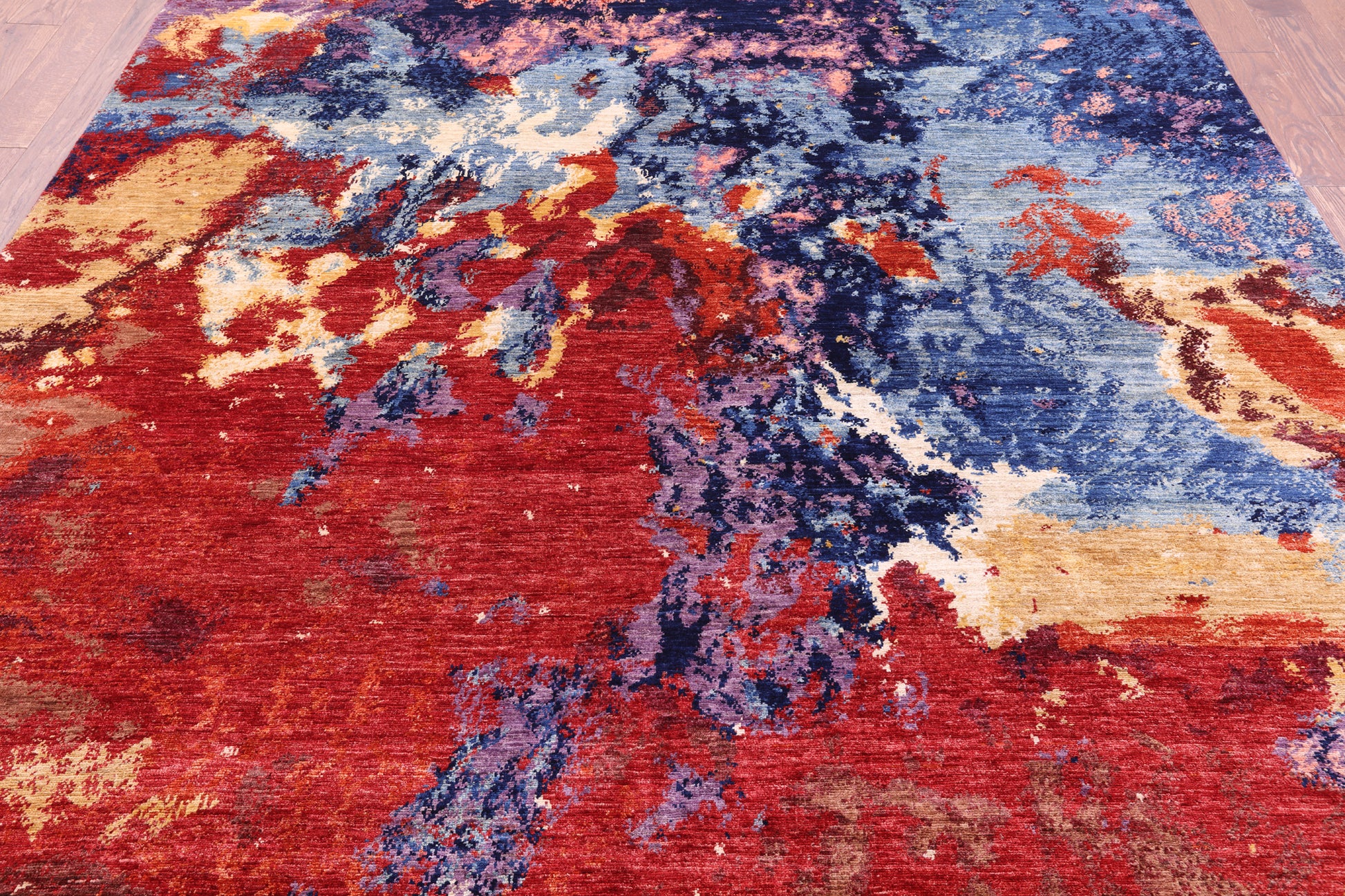 Abstract Modern Hand Knotted Wool Rug - 8' 1" X 9' 7" - Golden Nile