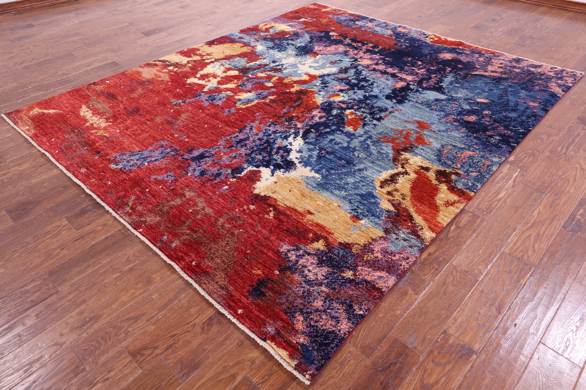 Abstract Modern Hand Knotted Wool Rug - 8' 1" X 9' 7" - Golden Nile