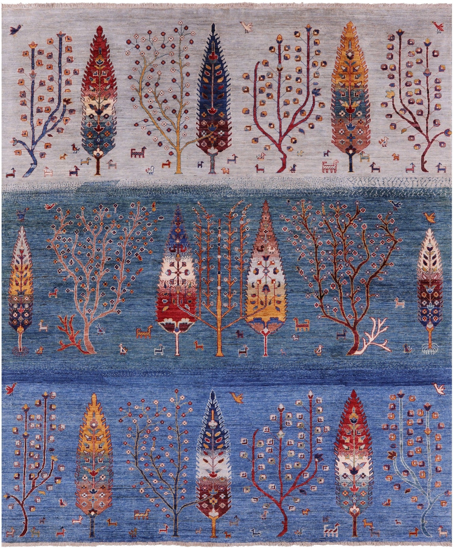 Tribal Persian Gabbeh Hand Knotted Wool Rug - 8' 2" X 9' 7" - Golden Nile