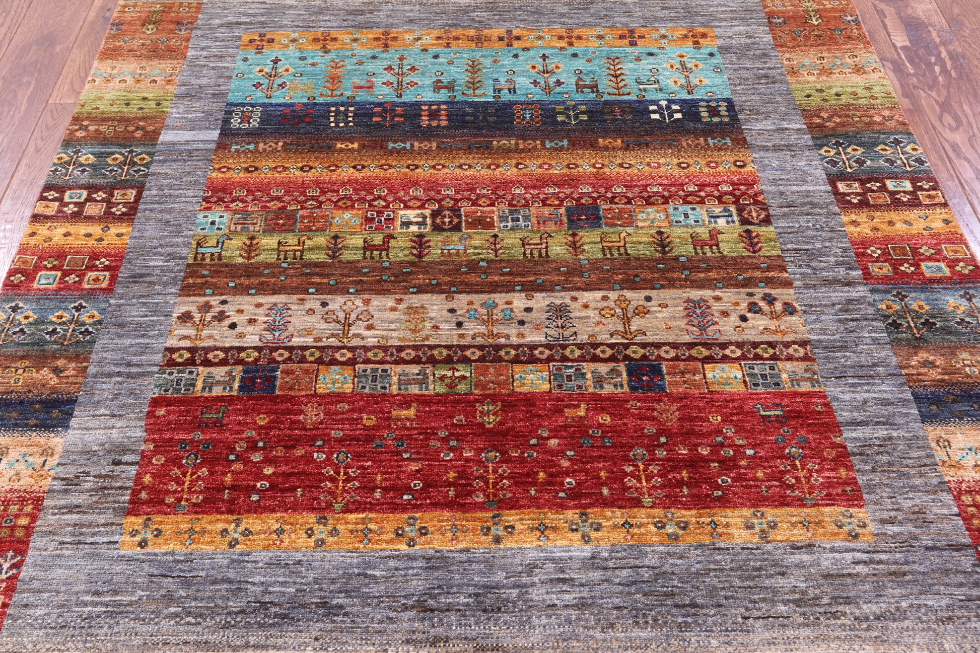 Tribal Persian Gabbeh Hand Knotted Wool Rug - 5' 2" X 6' 11" - Golden Nile