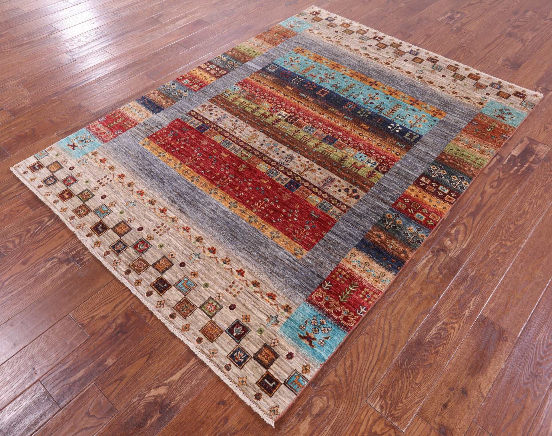 Tribal Persian Gabbeh Hand Knotted Wool Rug - 5' 2" X 6' 11" - Golden Nile