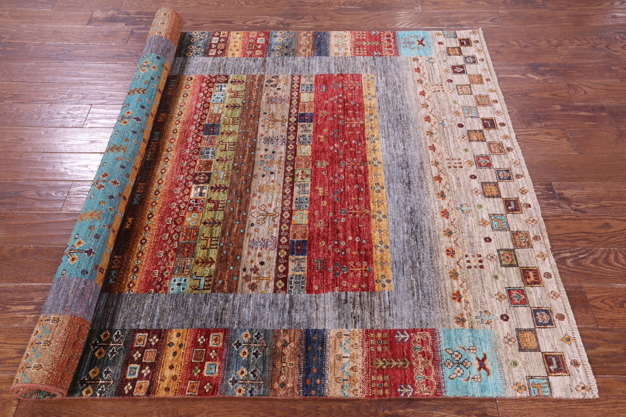 Tribal Persian Gabbeh Hand Knotted Wool Rug - 5' 2" X 6' 11" - Golden Nile
